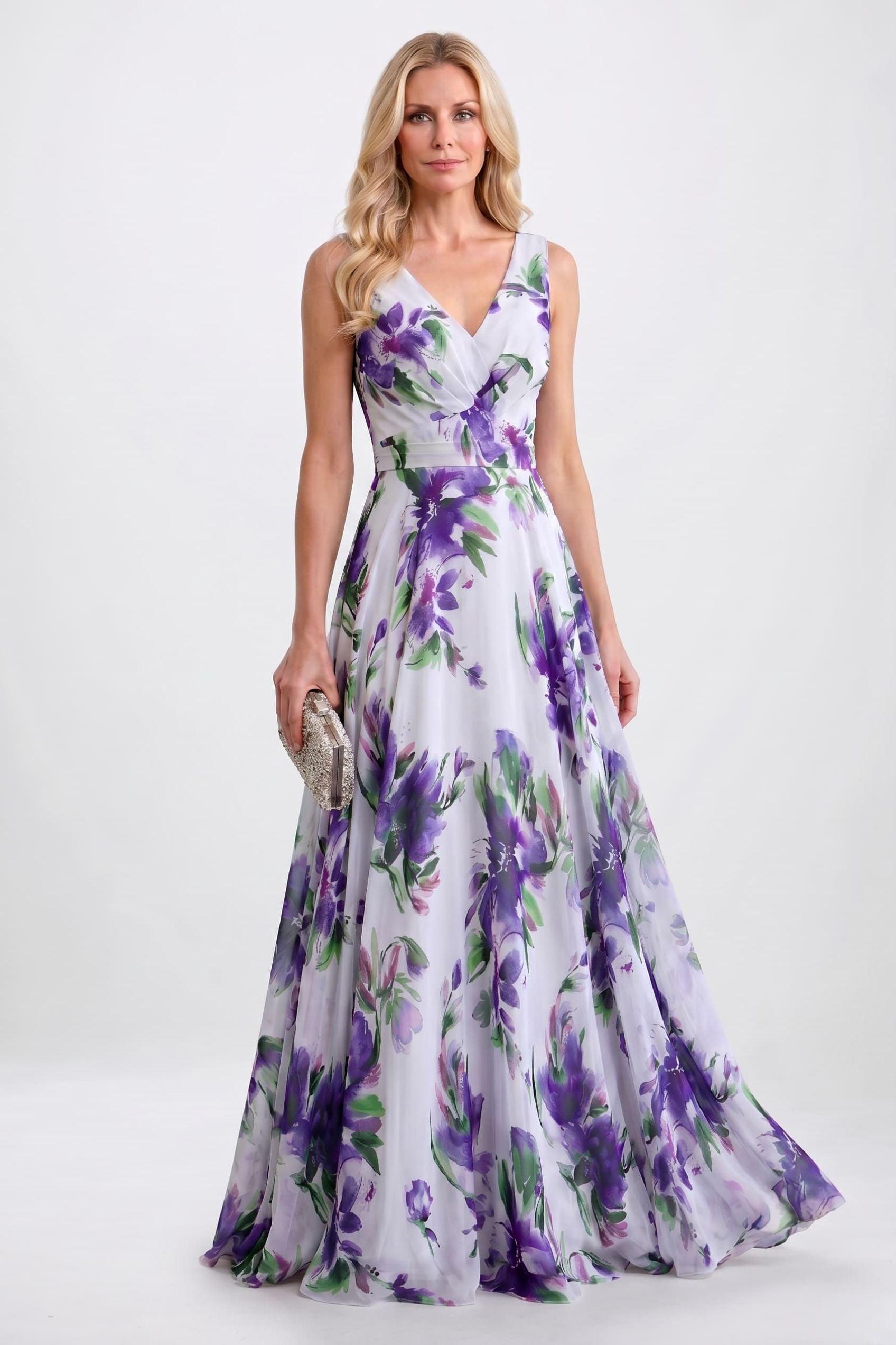 A-Line Maxi Printed Chiffon Mother of the Bride Dress CM0448