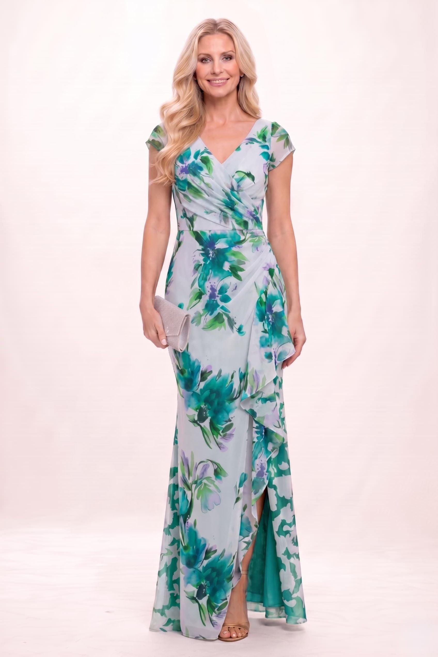 Sheath-Column Maxi Printed Chiffon Mother of the Bride Dress CM0449