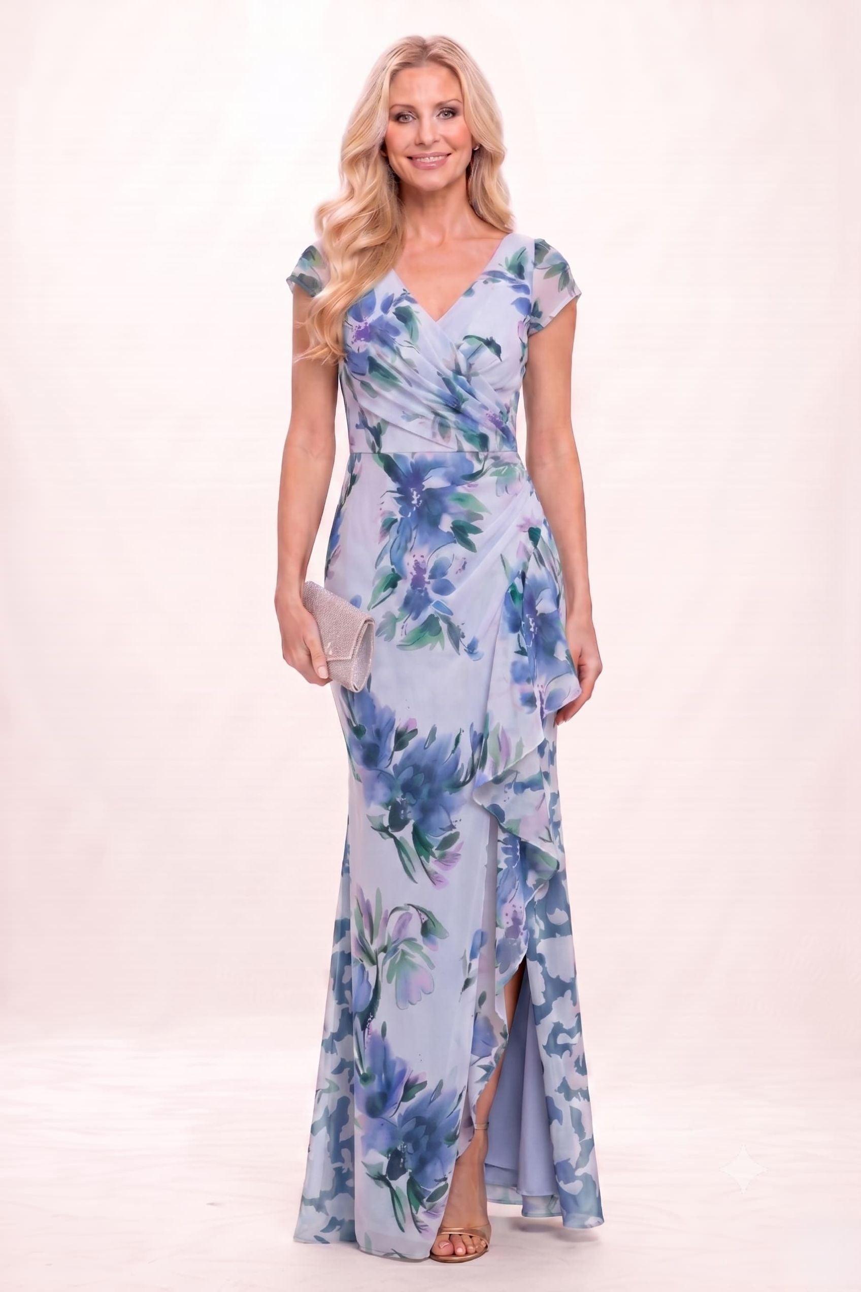 Sheath-Column Maxi Printed Chiffon Mother of the Bride Dress CM0449