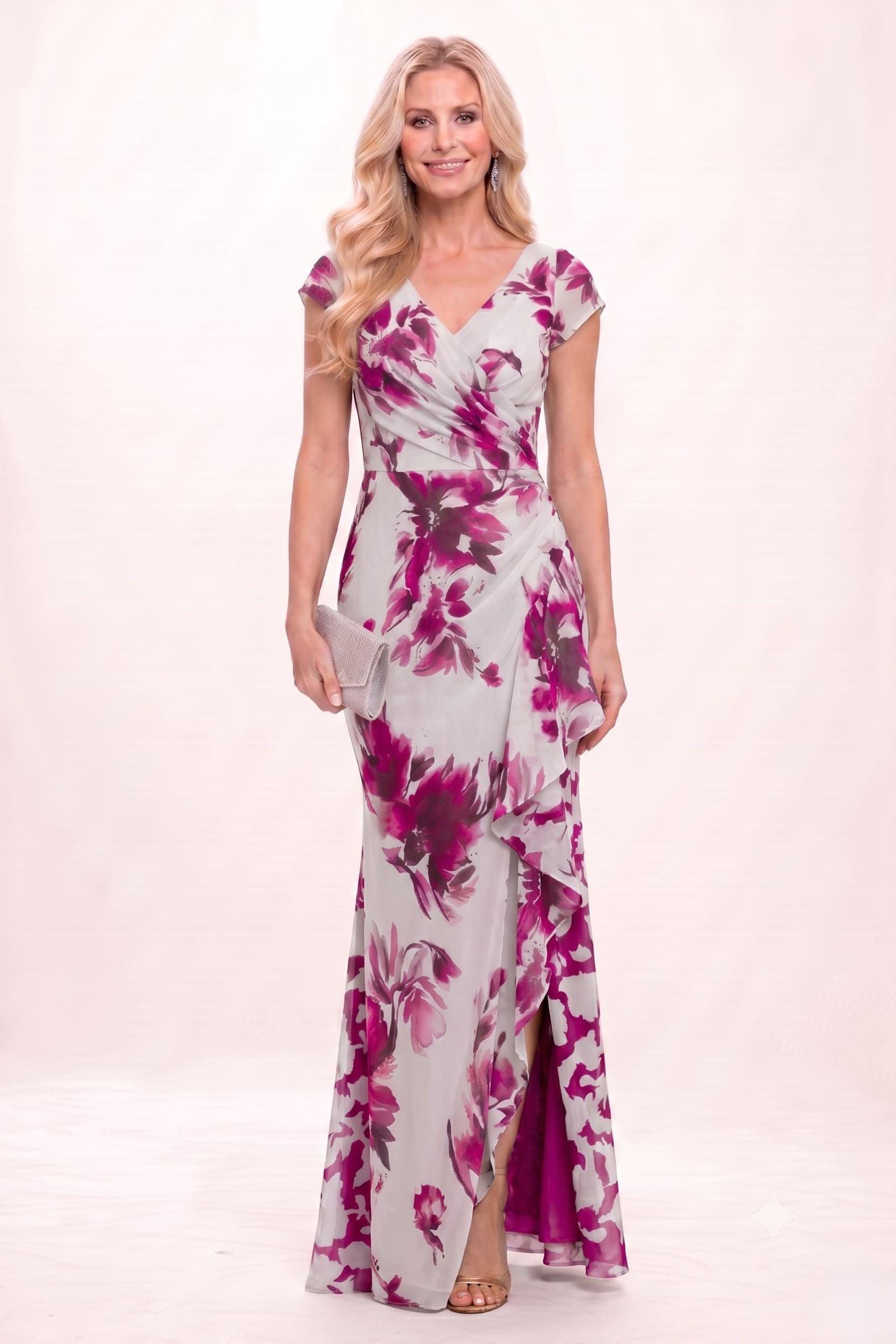 Sheath-Column Maxi Printed Chiffon Mother of the Bride Dress CM0449