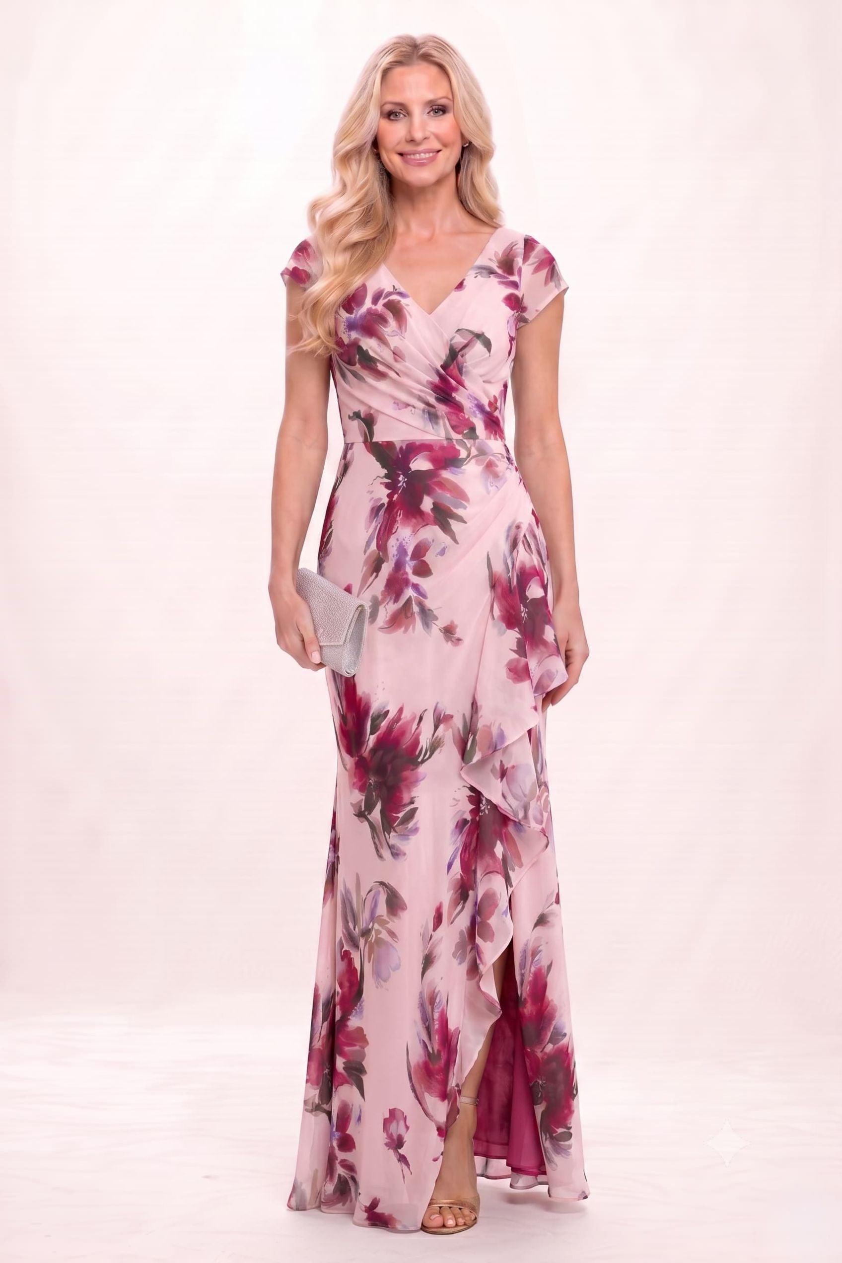 Sheath-Column Maxi Printed Chiffon Mother of the Bride Dress CM0449