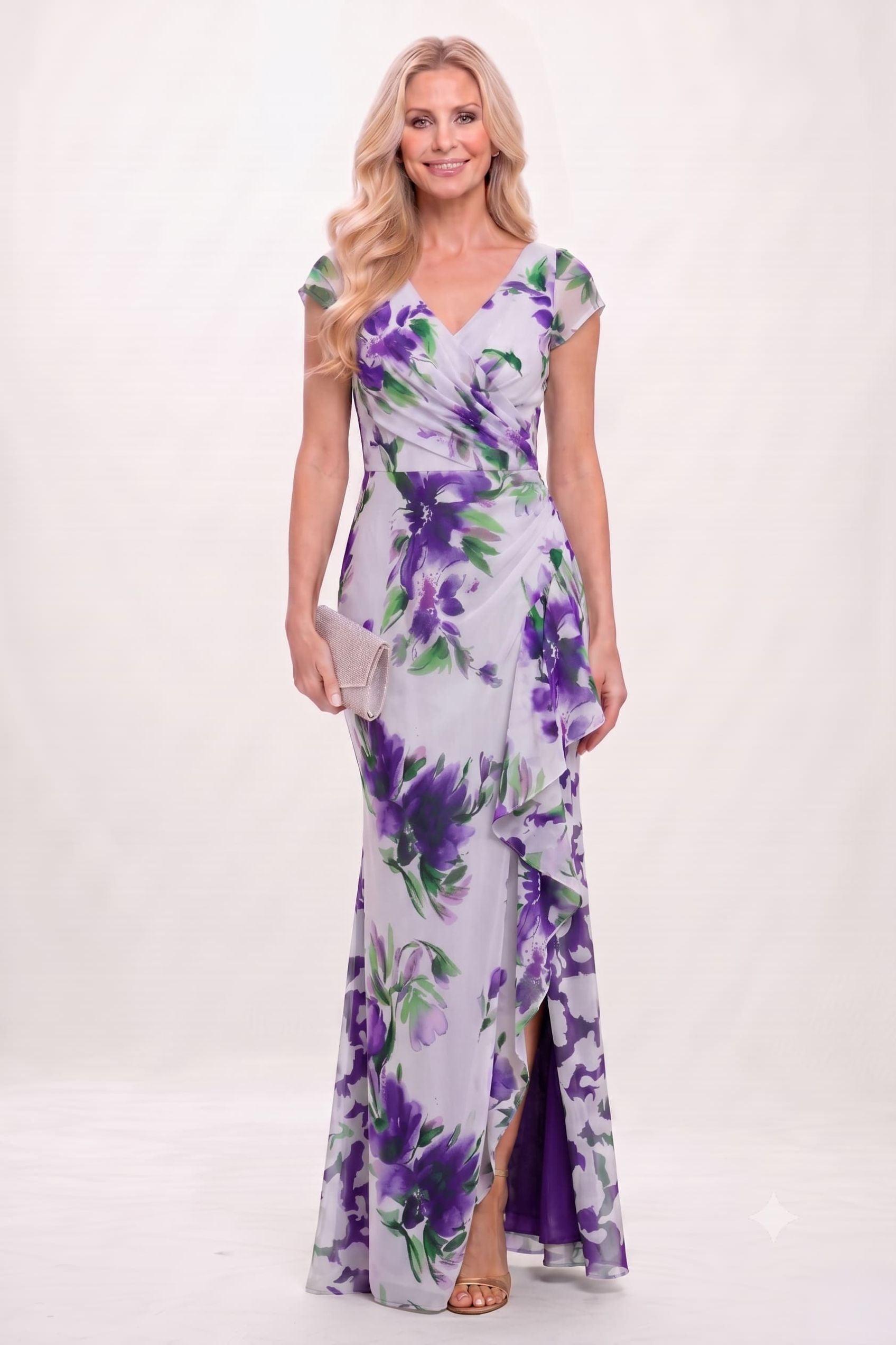 Sheath-Column Maxi Printed Chiffon Mother of the Bride Dress CM0449