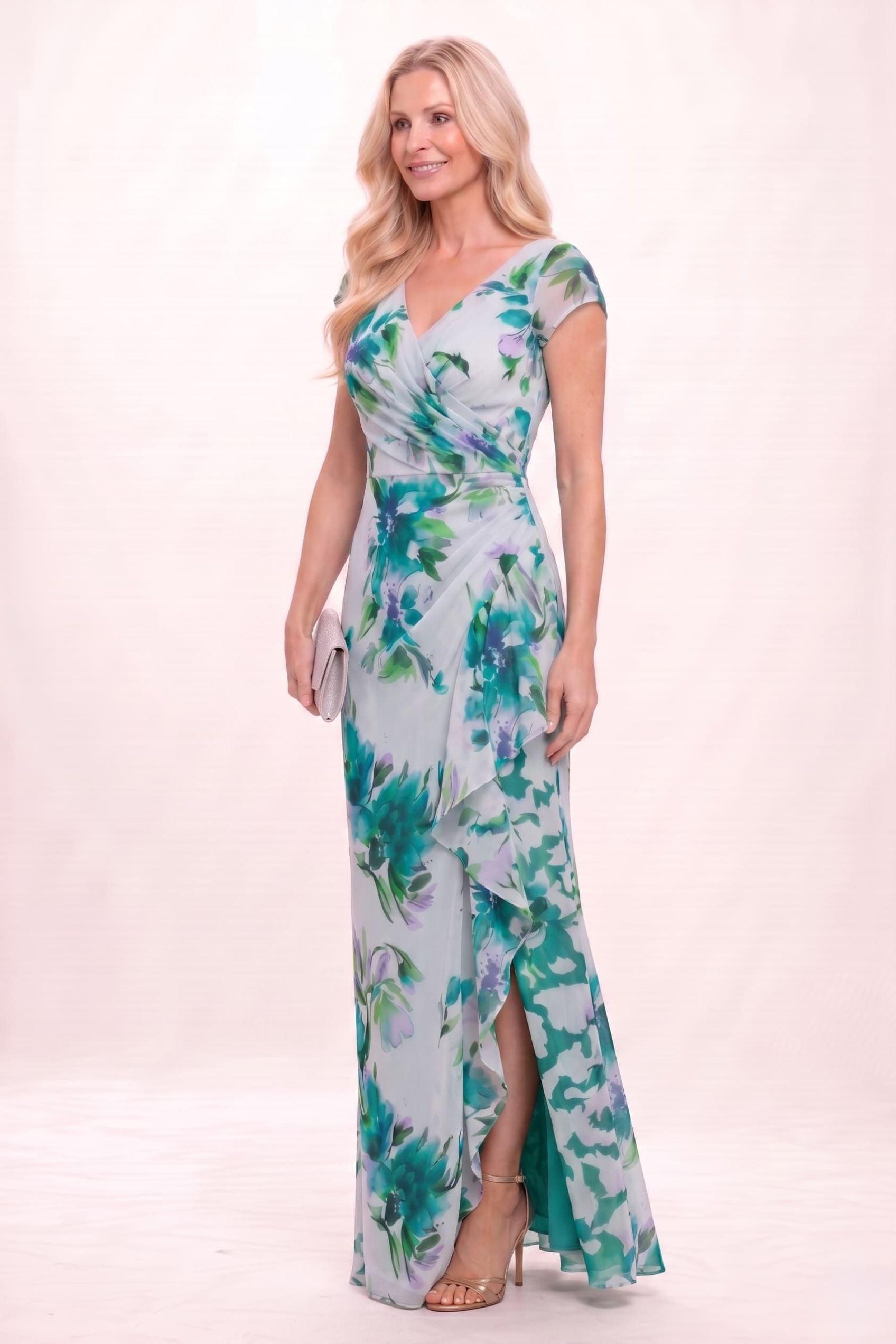 Sheath-Column Maxi Printed Chiffon Mother of the Bride Dress CM0449