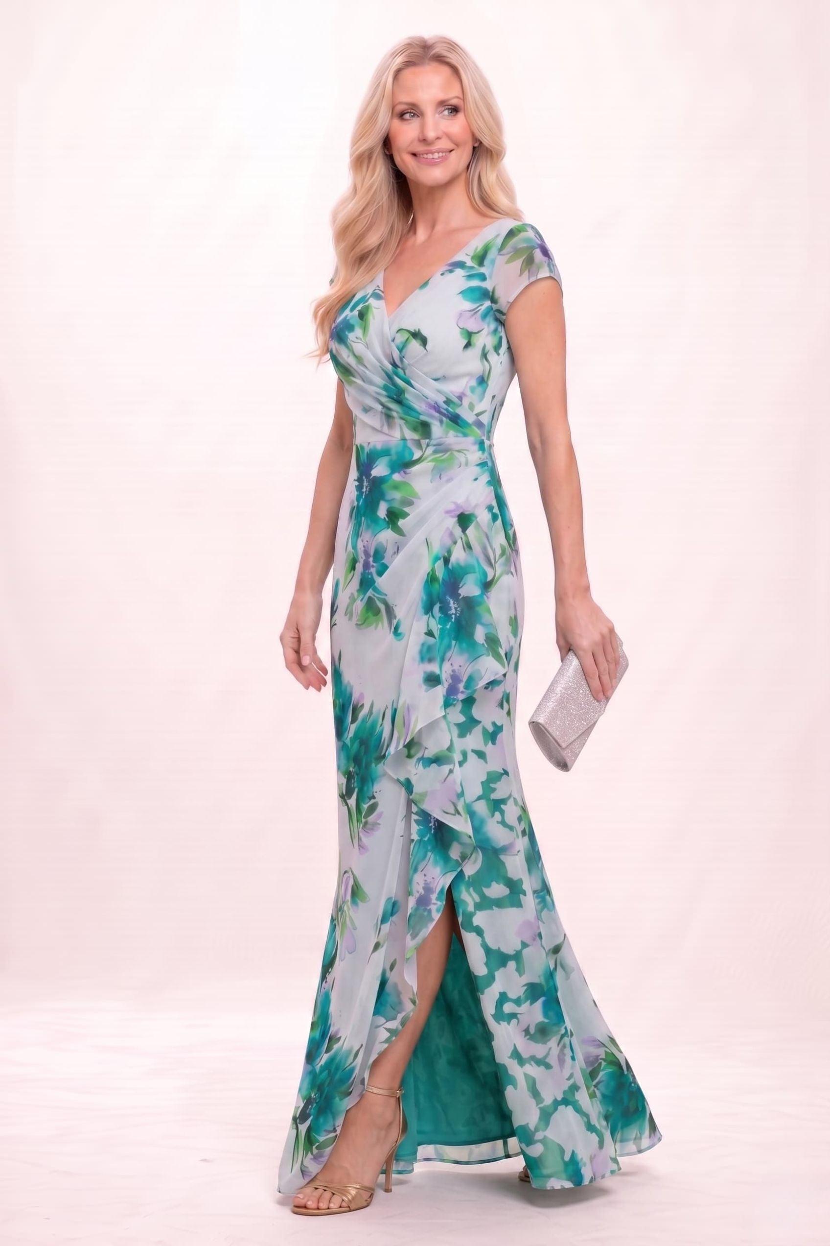Sheath-Column Maxi Printed Chiffon Mother of the Bride Dress CM0449