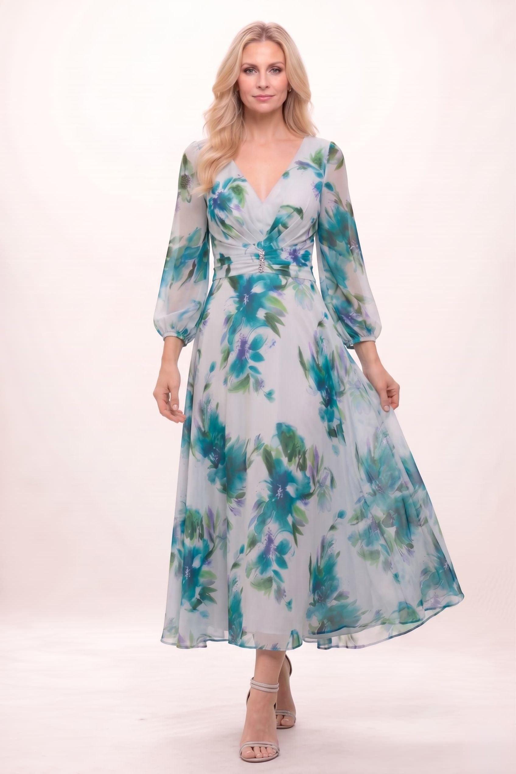 A-Line Ankle Length Printed Chiffon Mother of the Bride Dress CM0451