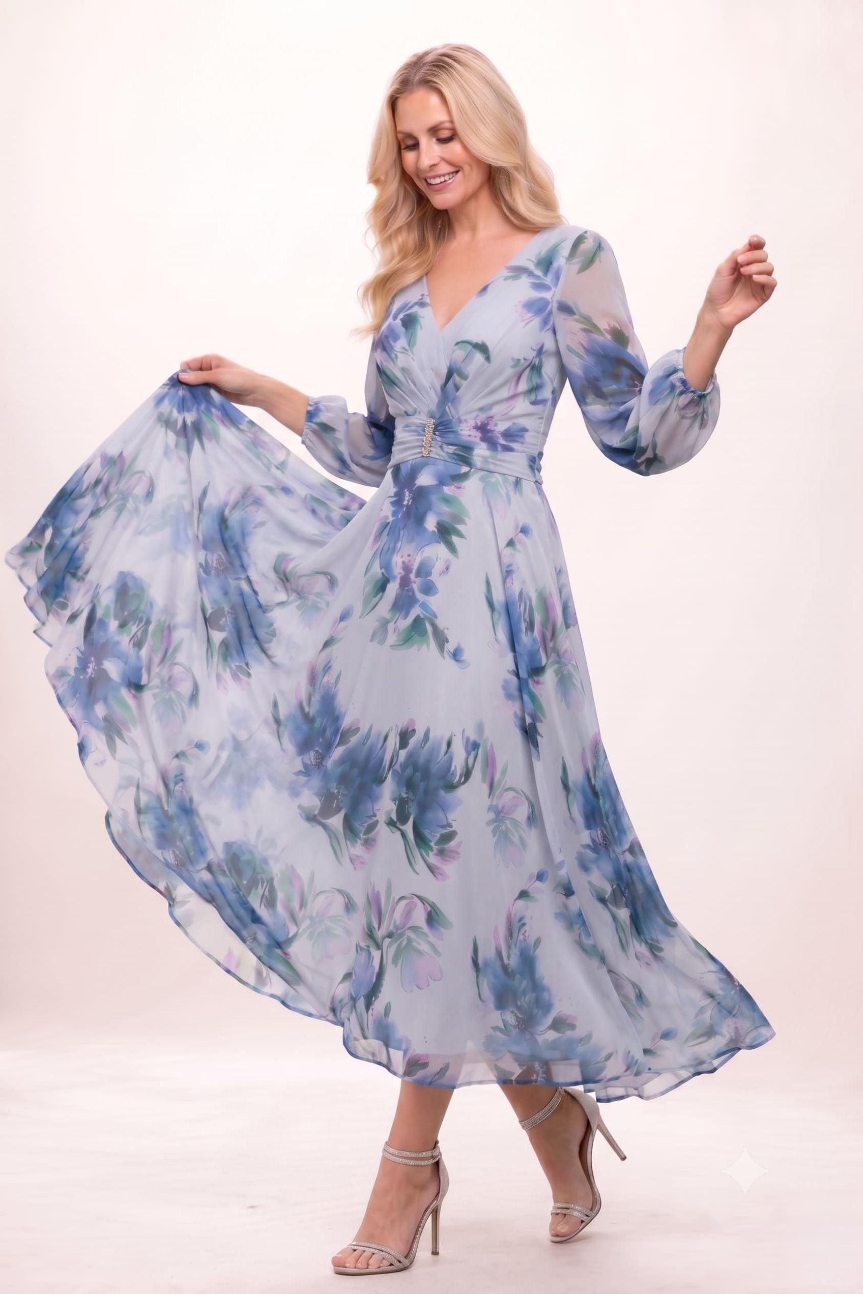 A-Line Ankle Length Printed Chiffon Mother of the Bride Dress CM0451