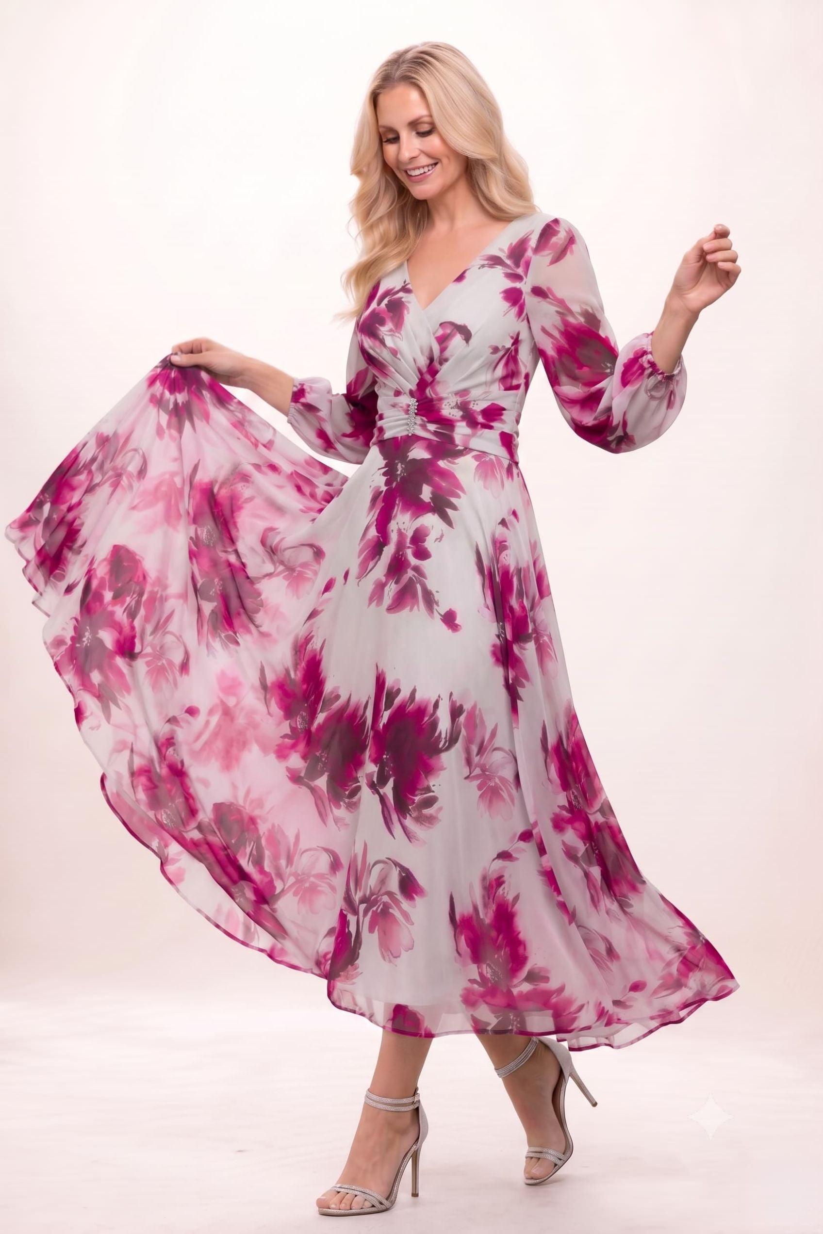 A-Line Ankle Length Printed Chiffon Mother of the Bride Dress CM0451