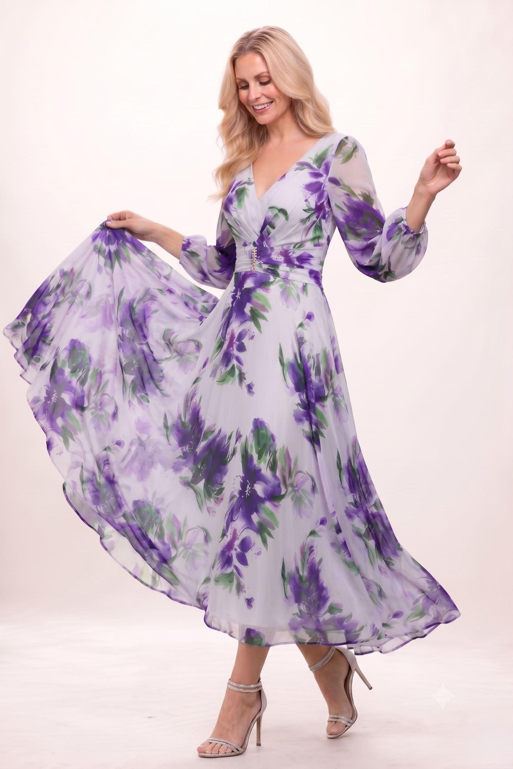 A-Line Ankle Length Printed Chiffon Mother of the Bride Dress CM0451