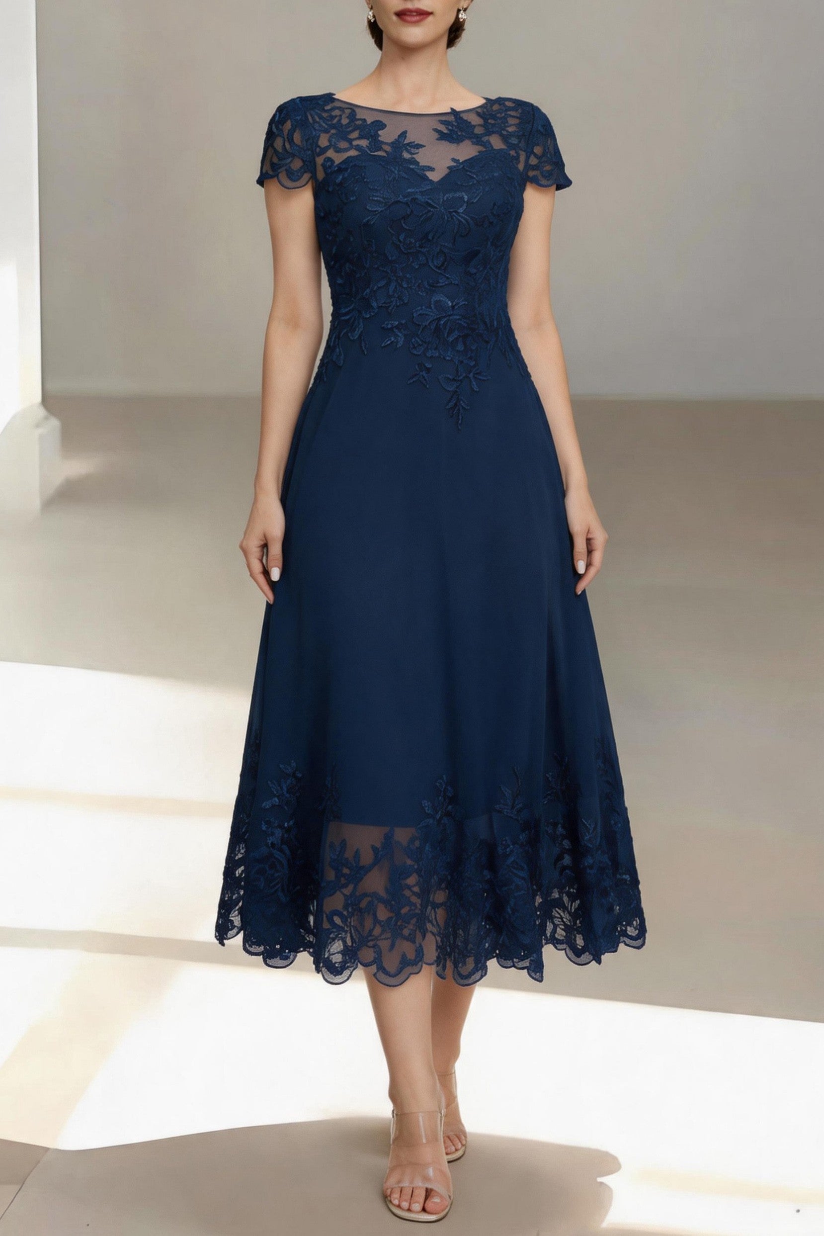 A-Line Tea Length Chiffon Mother of the Bride Dress CM0453
