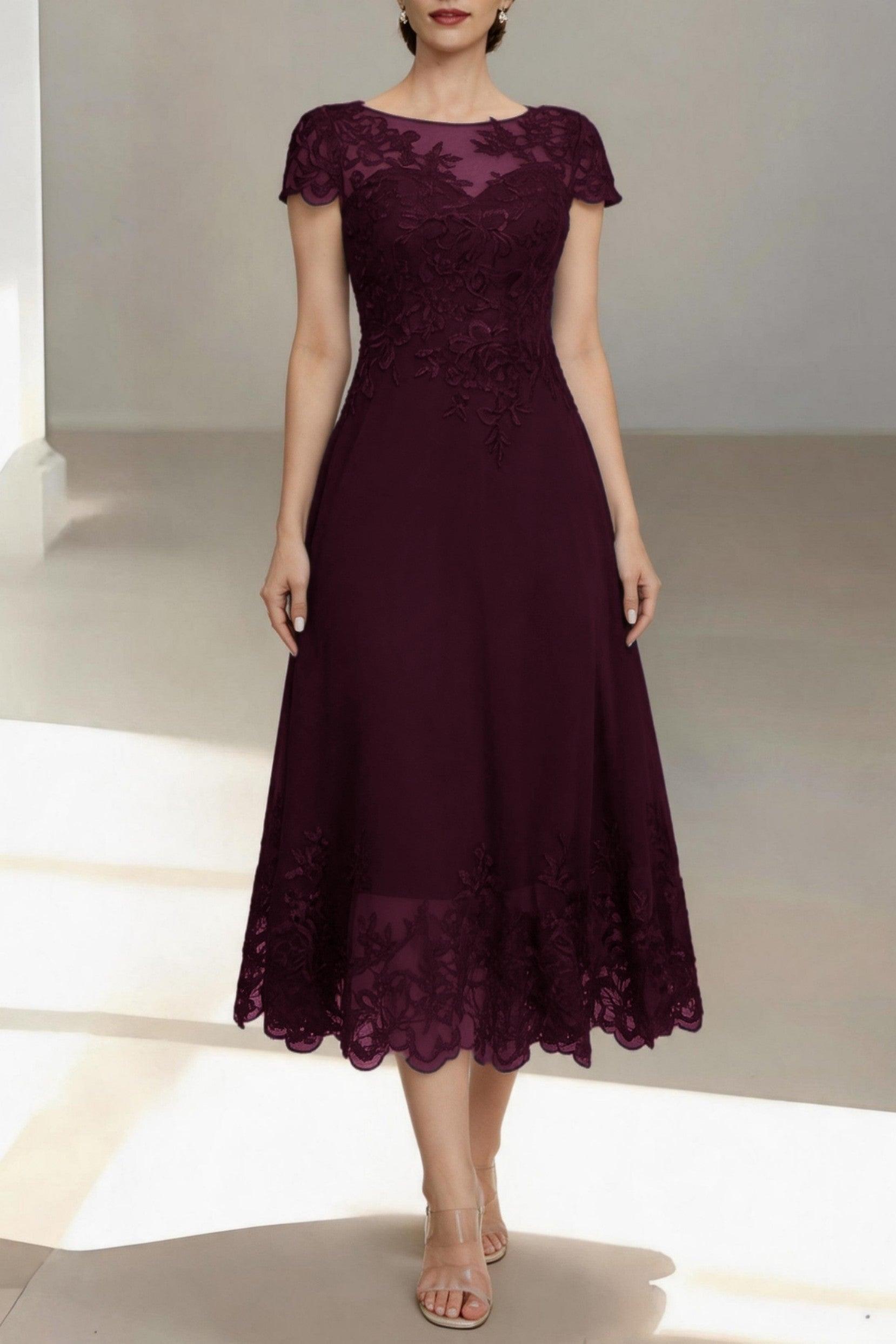 A-Line Tea Length Chiffon Mother of the Bride Dress CM0453