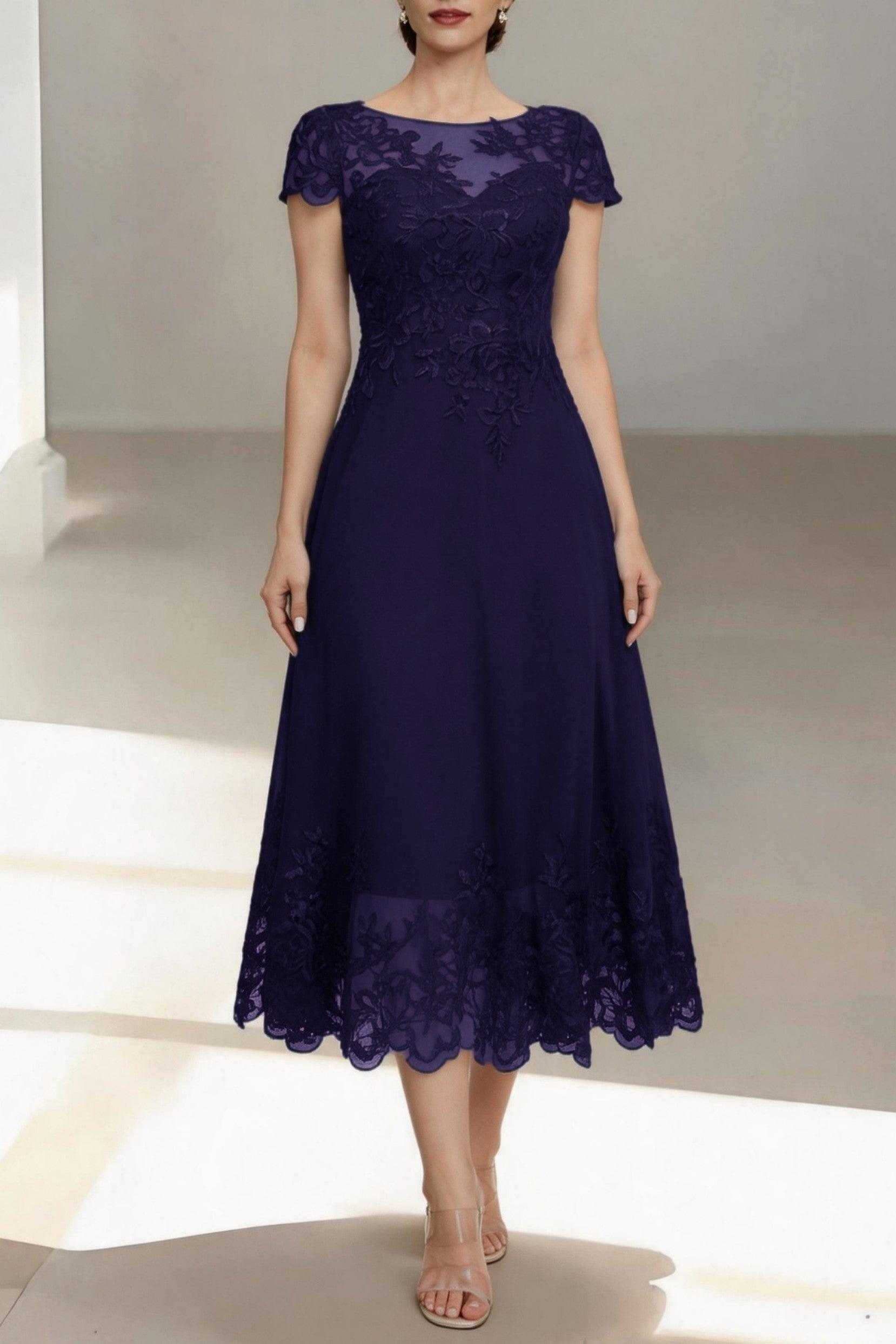 A-Line Tea Length Chiffon Mother of the Bride Dress CM0453