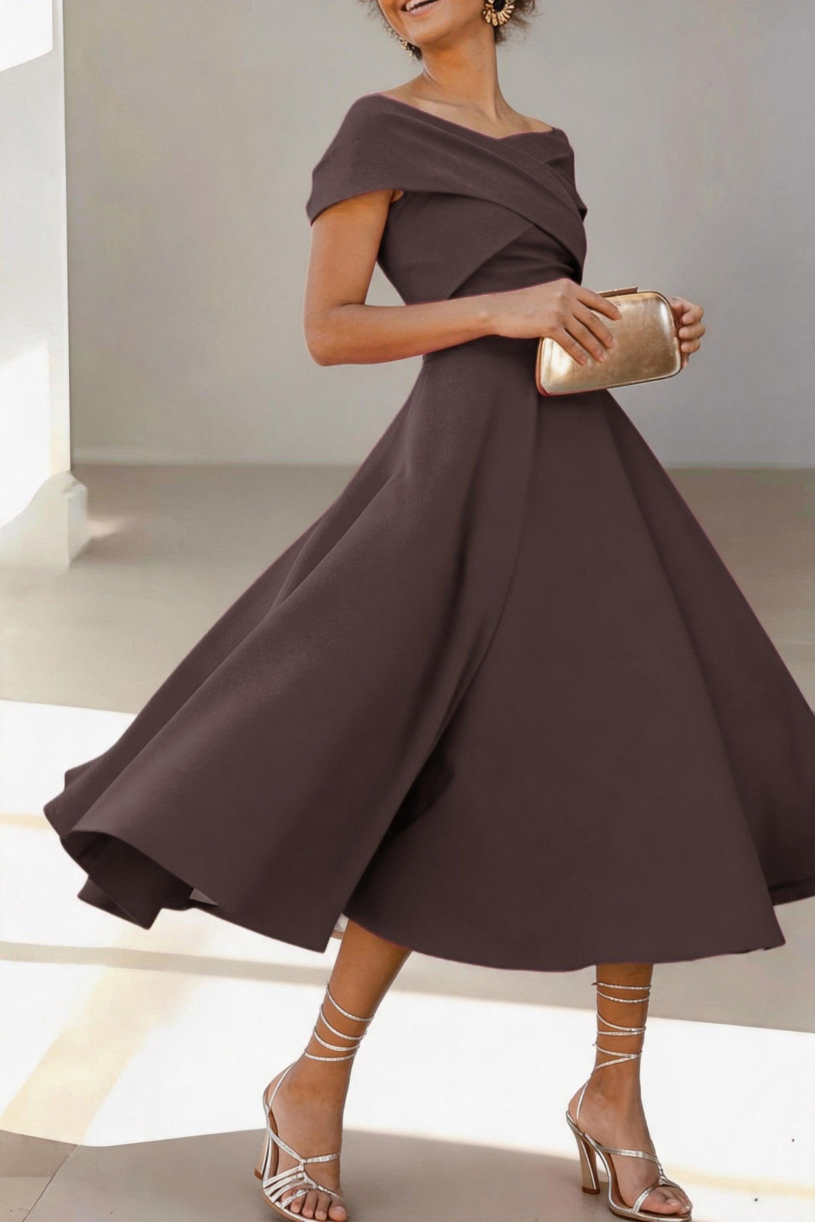A-Line Tea Length Satin Mother of the Bride Dress CM0454