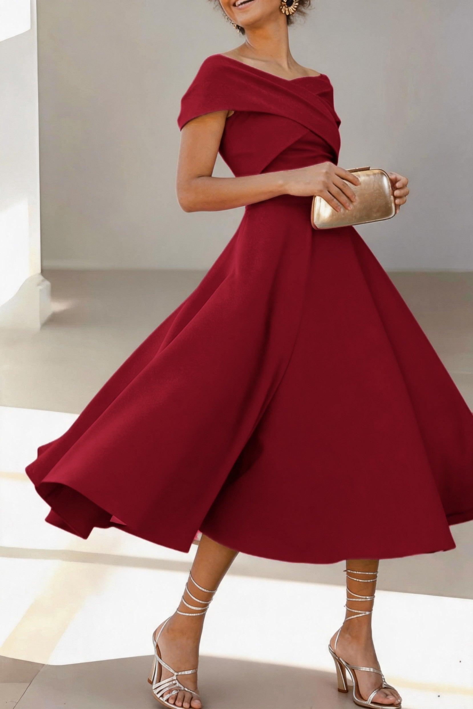 A-Line Tea Length Satin Mother of the Bride Dress CM0454