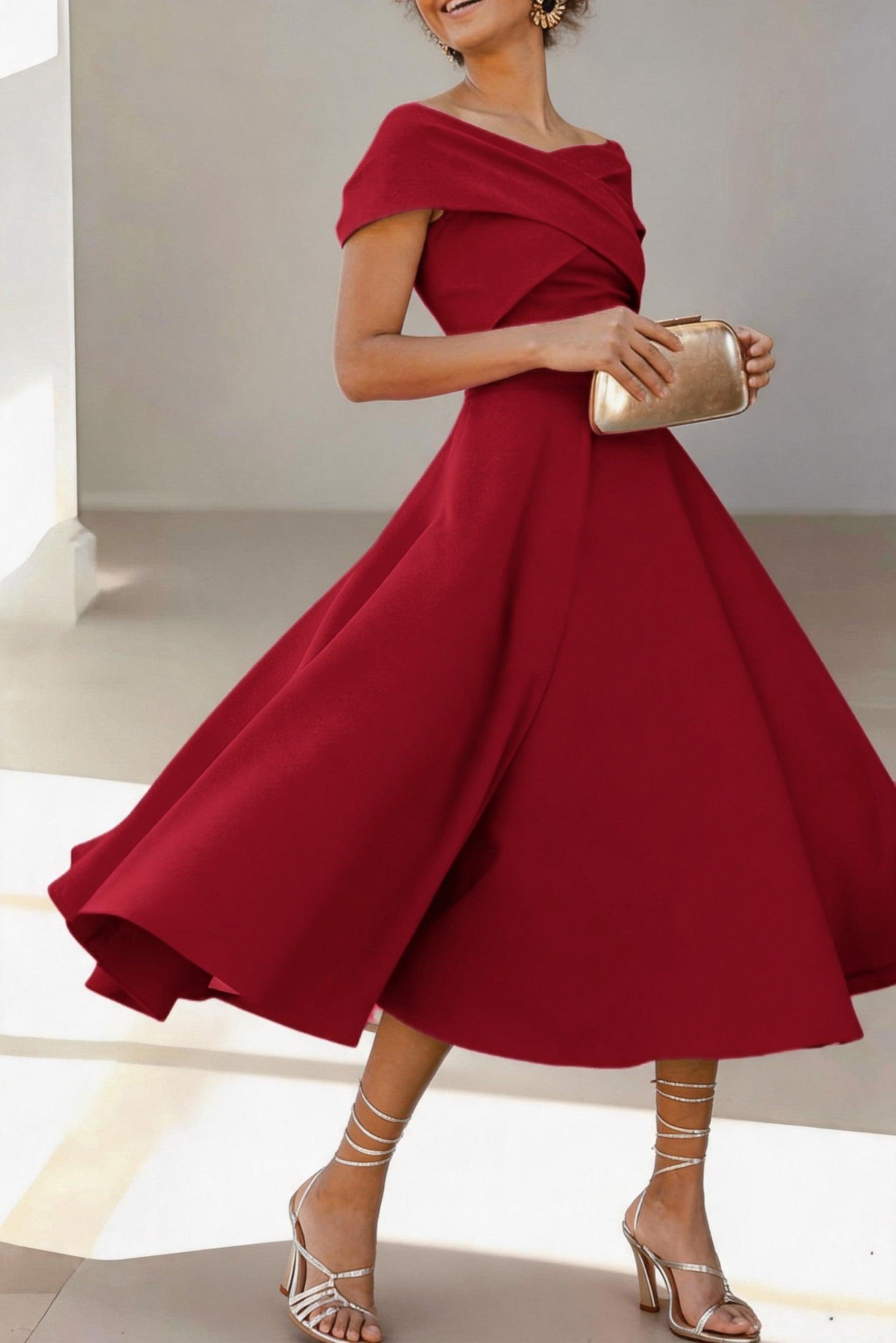 A-Line Tea Length Satin Mother of the Bride Dress CM0454