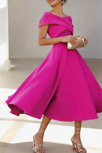 A-Line Tea Length Satin Mother of the Bride Dress CM0454