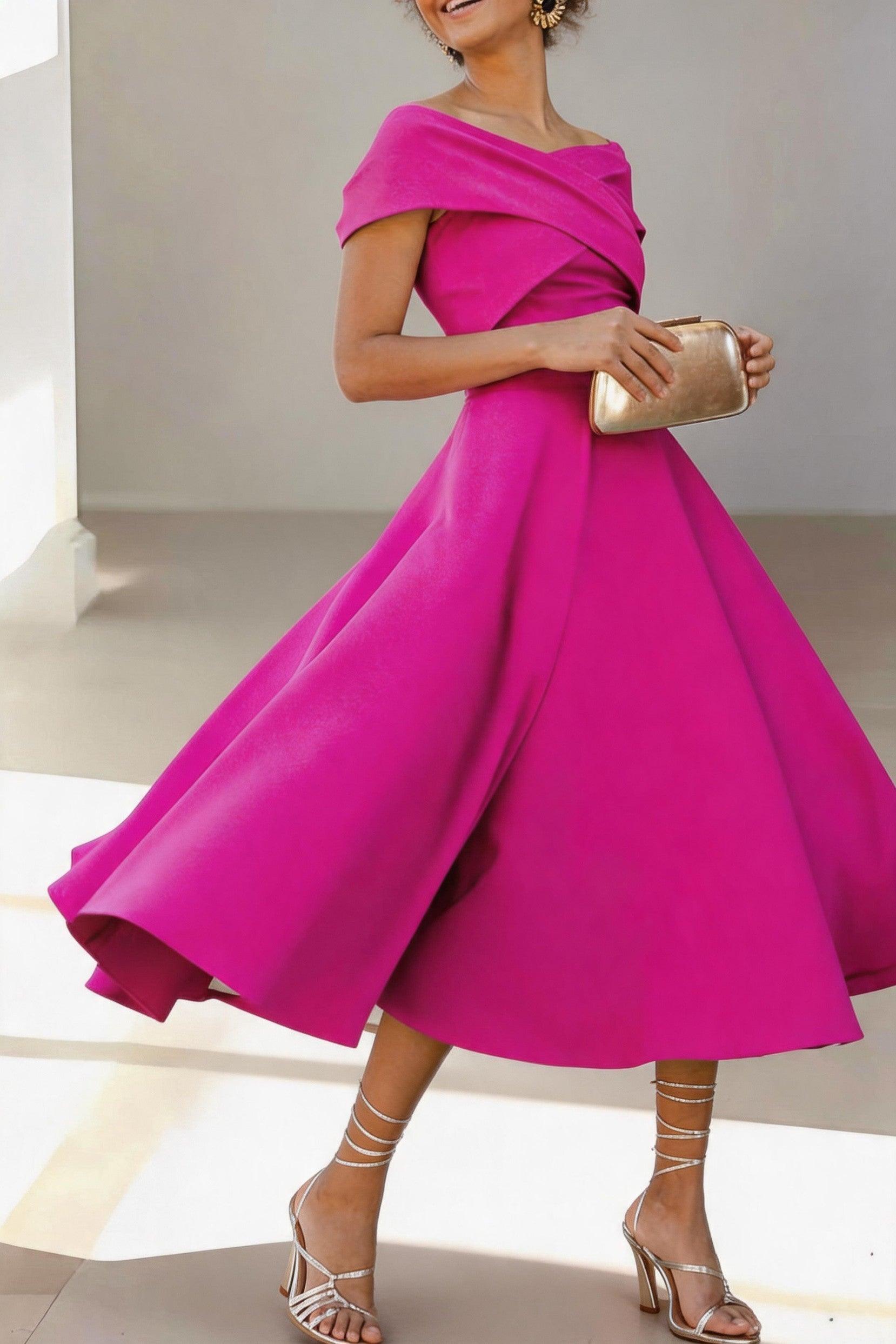 A-Line Tea Length Satin Mother of the Bride Dress CM0454