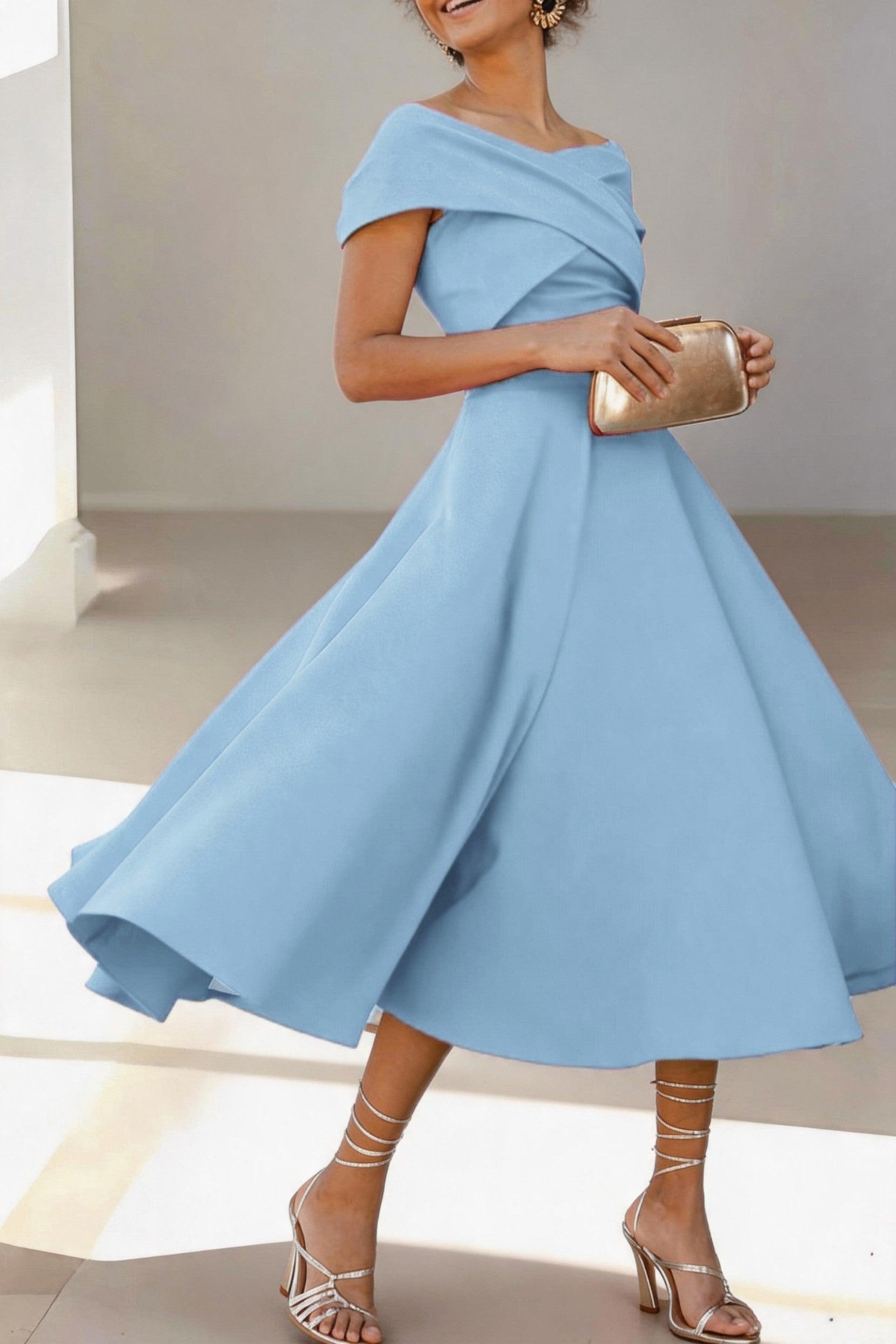 A-Line Tea Length Satin Mother of the Bride Dress CM0454
