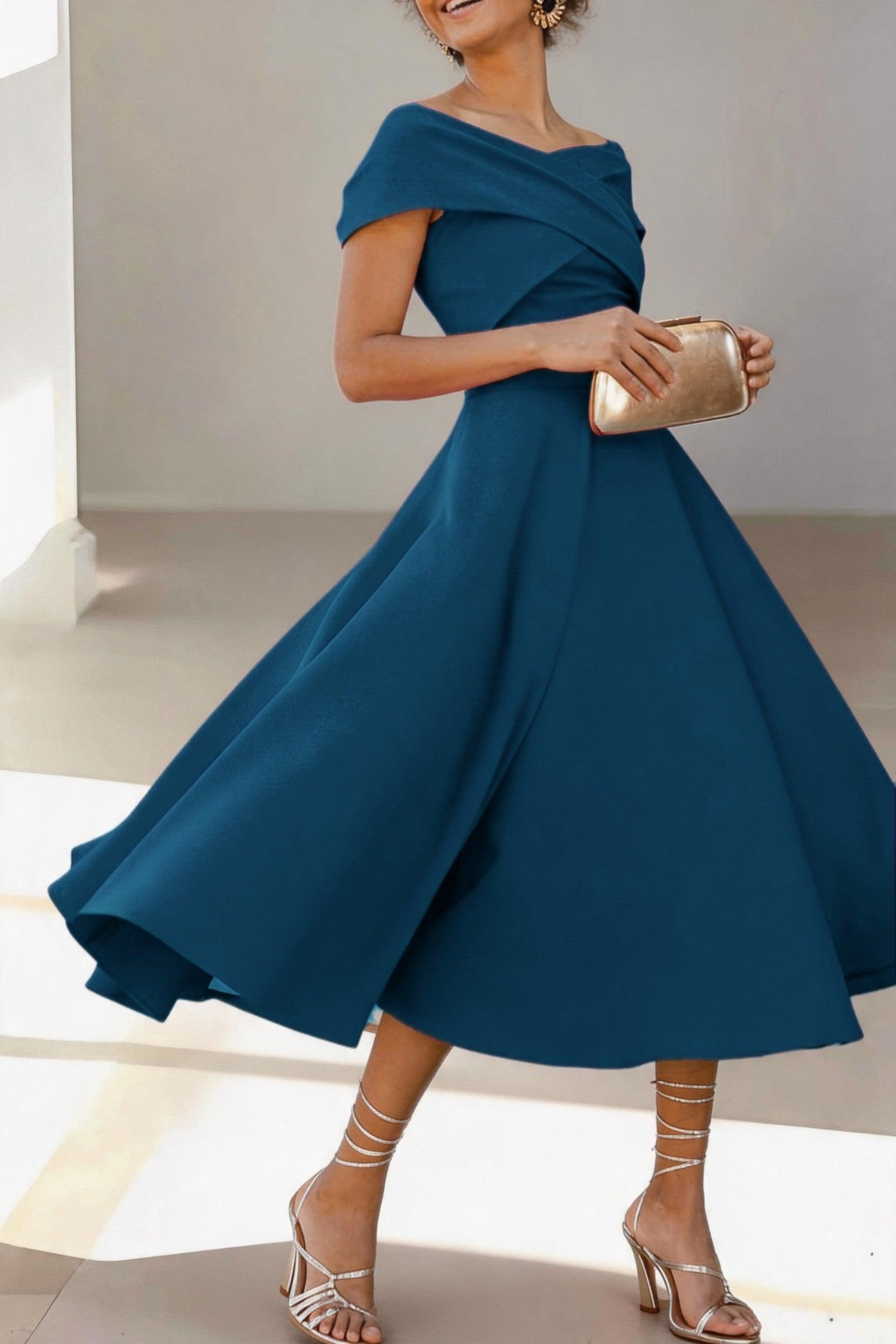 A-Line Tea Length Satin Mother of the Bride Dress CM0454