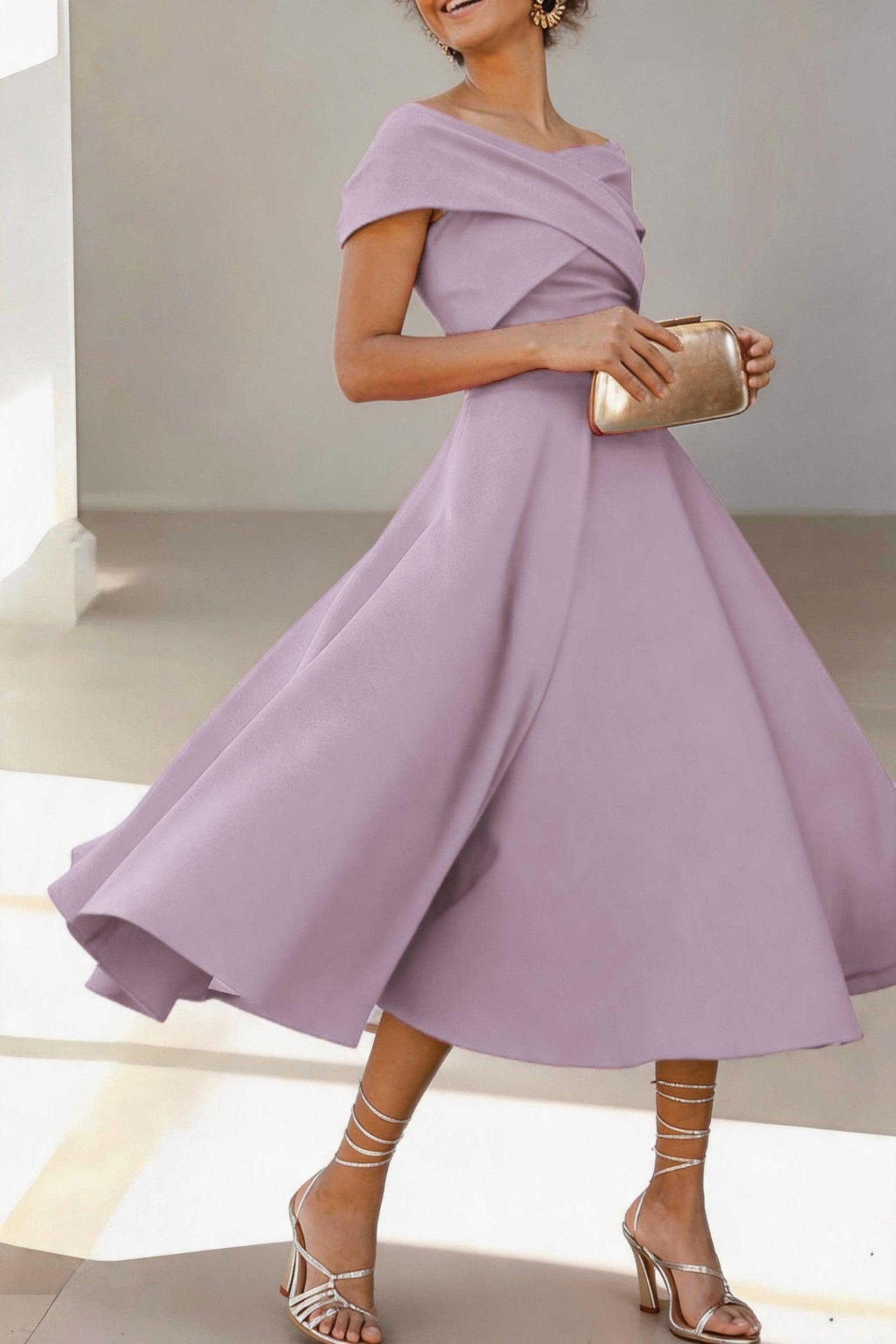 A-Line Tea Length Satin Mother of the Bride Dress CM0454
