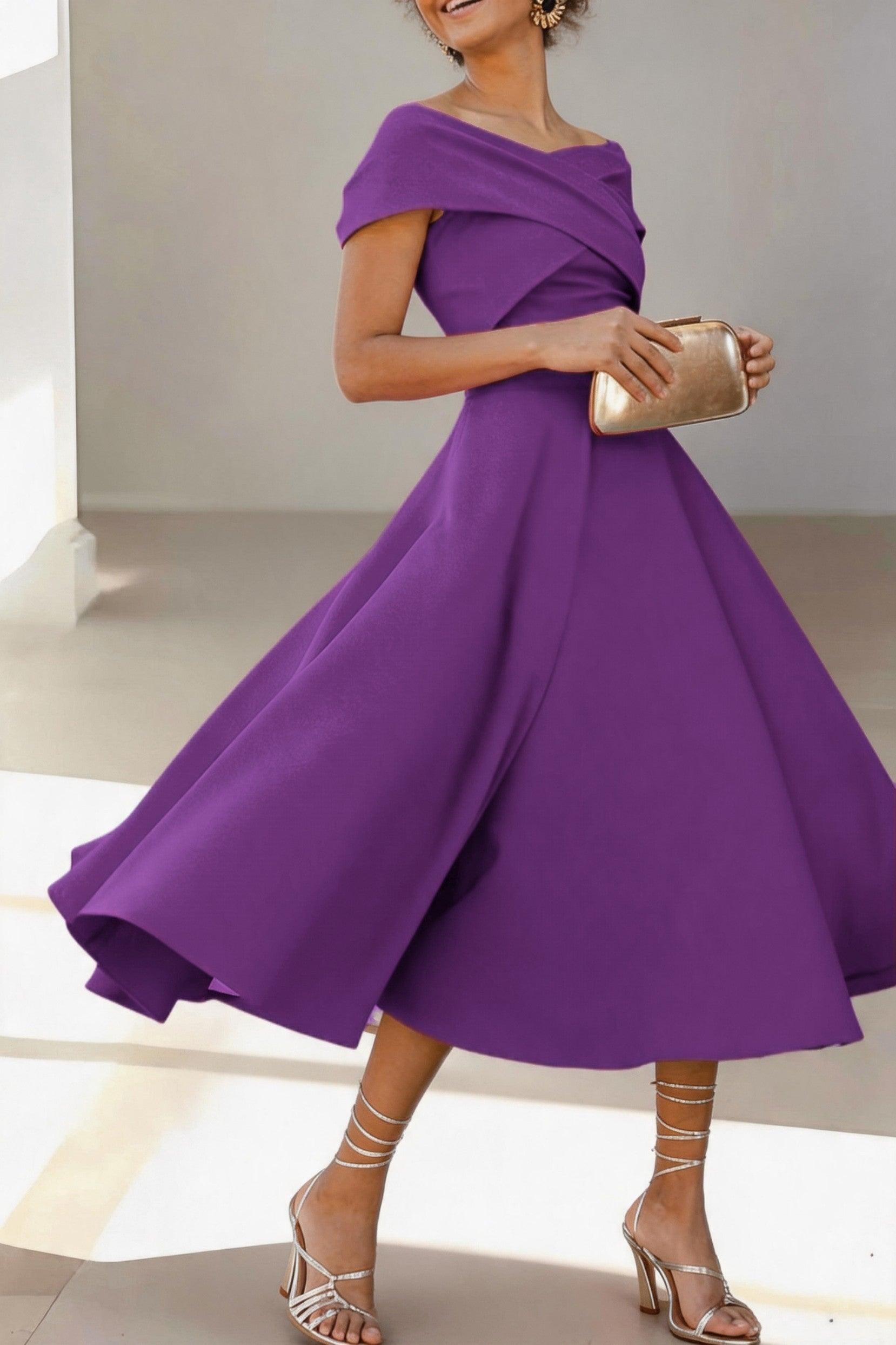 A-Line Tea Length Satin Mother of the Bride Dress CM0454
