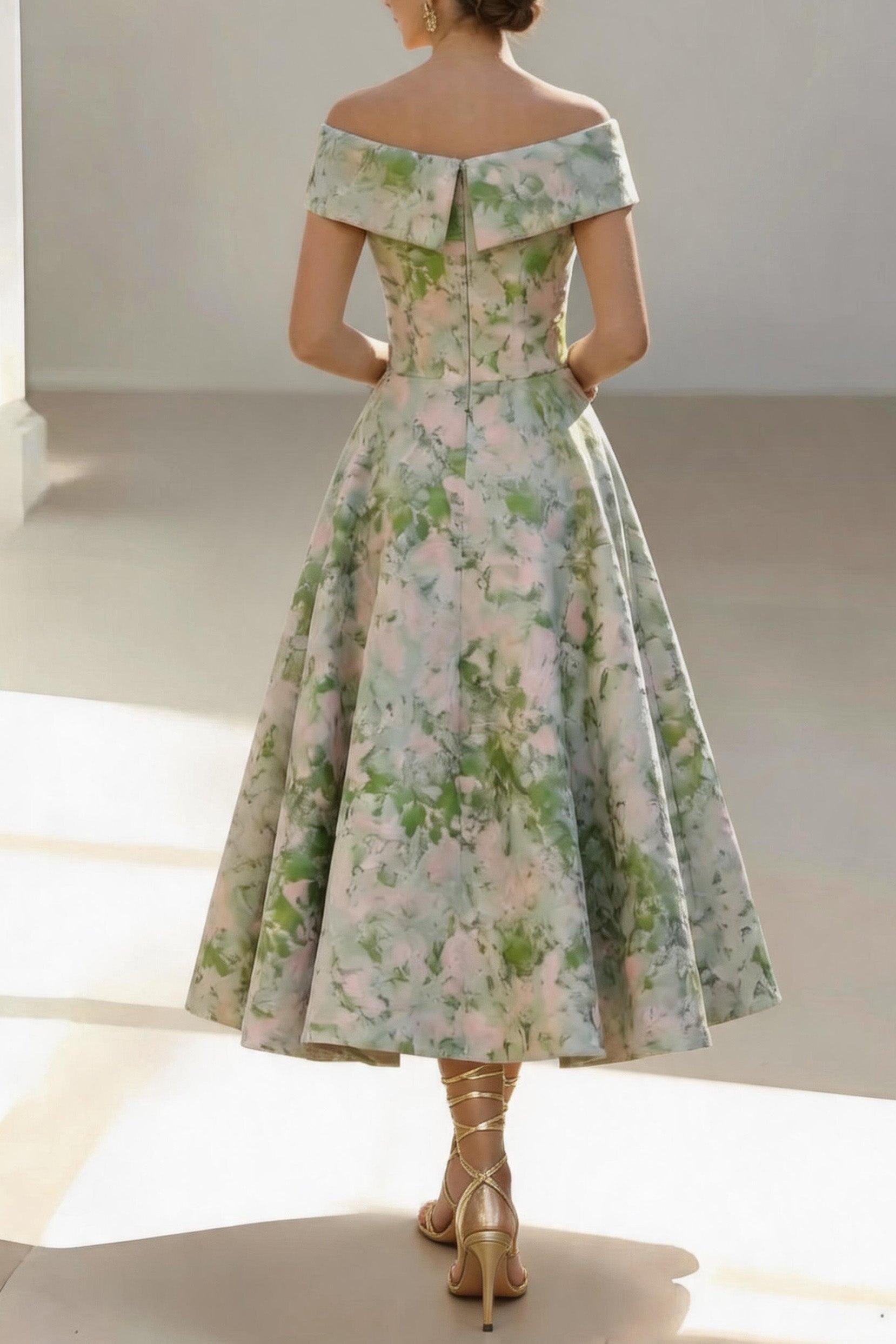 A-Line Tea Length Jacquard Mother of the Bride Dress CM0464