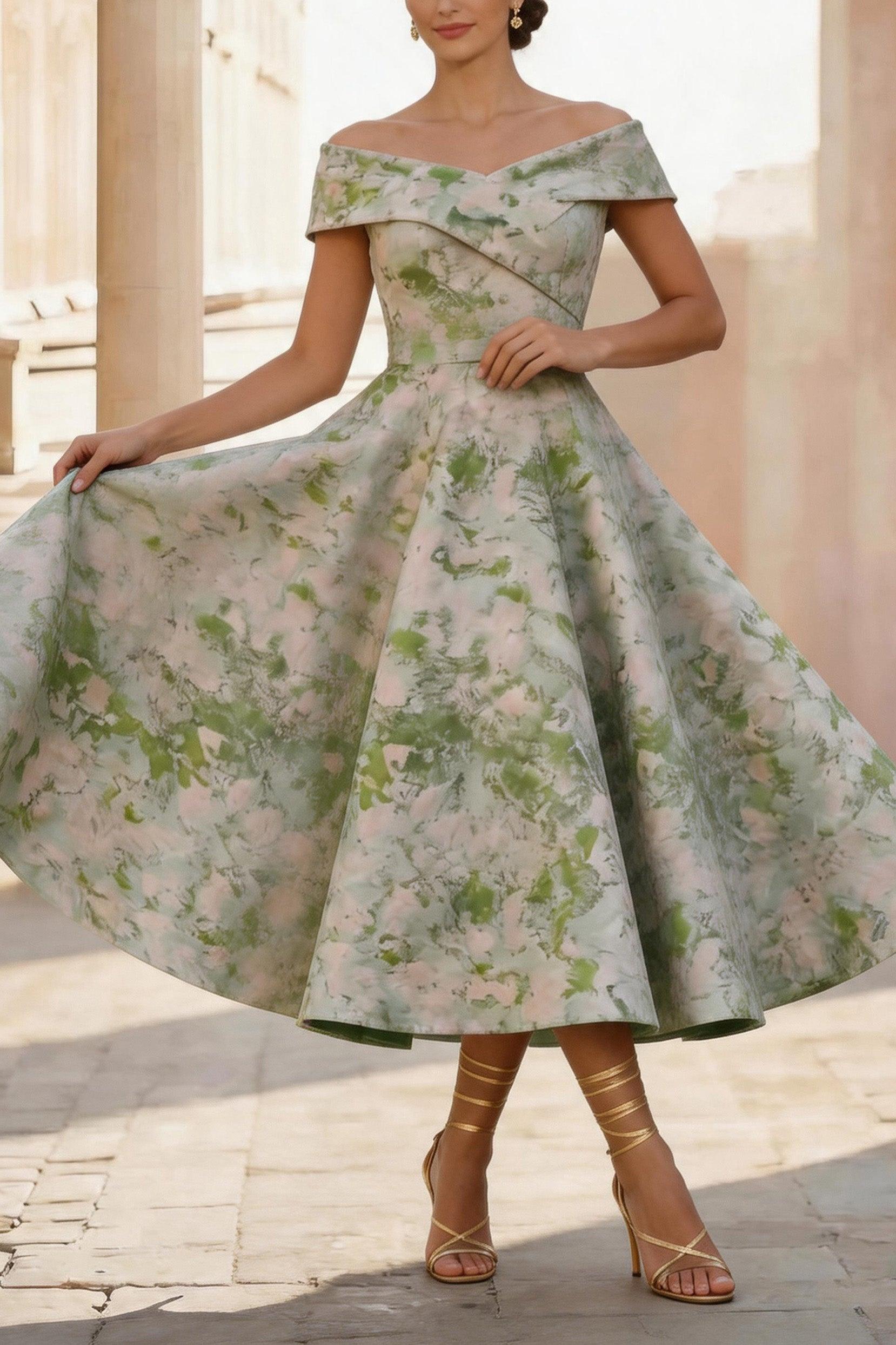 A-Line Tea Length Jacquard Mother of the Bride Dress CM0464