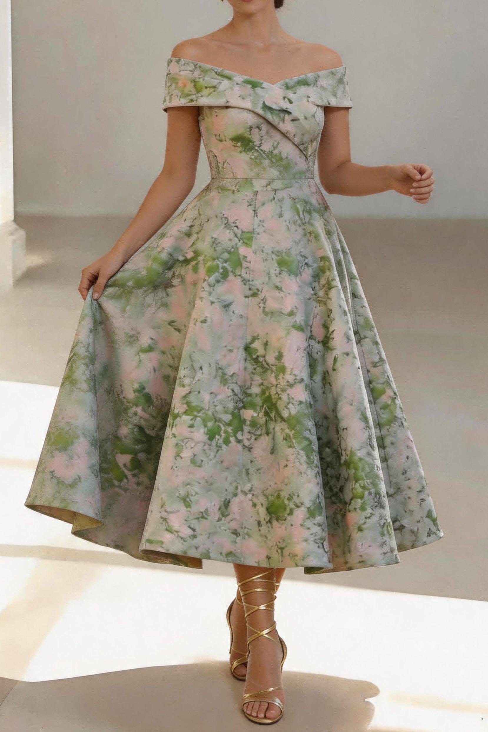 A-Line Tea Length Jacquard Mother of the Bride Dress CM0464
