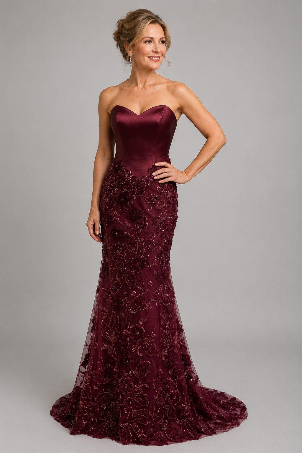 Trumpet-Mermaid Sweep-Brush Train Stretch Satin Mother of the Bride Dress CM0466