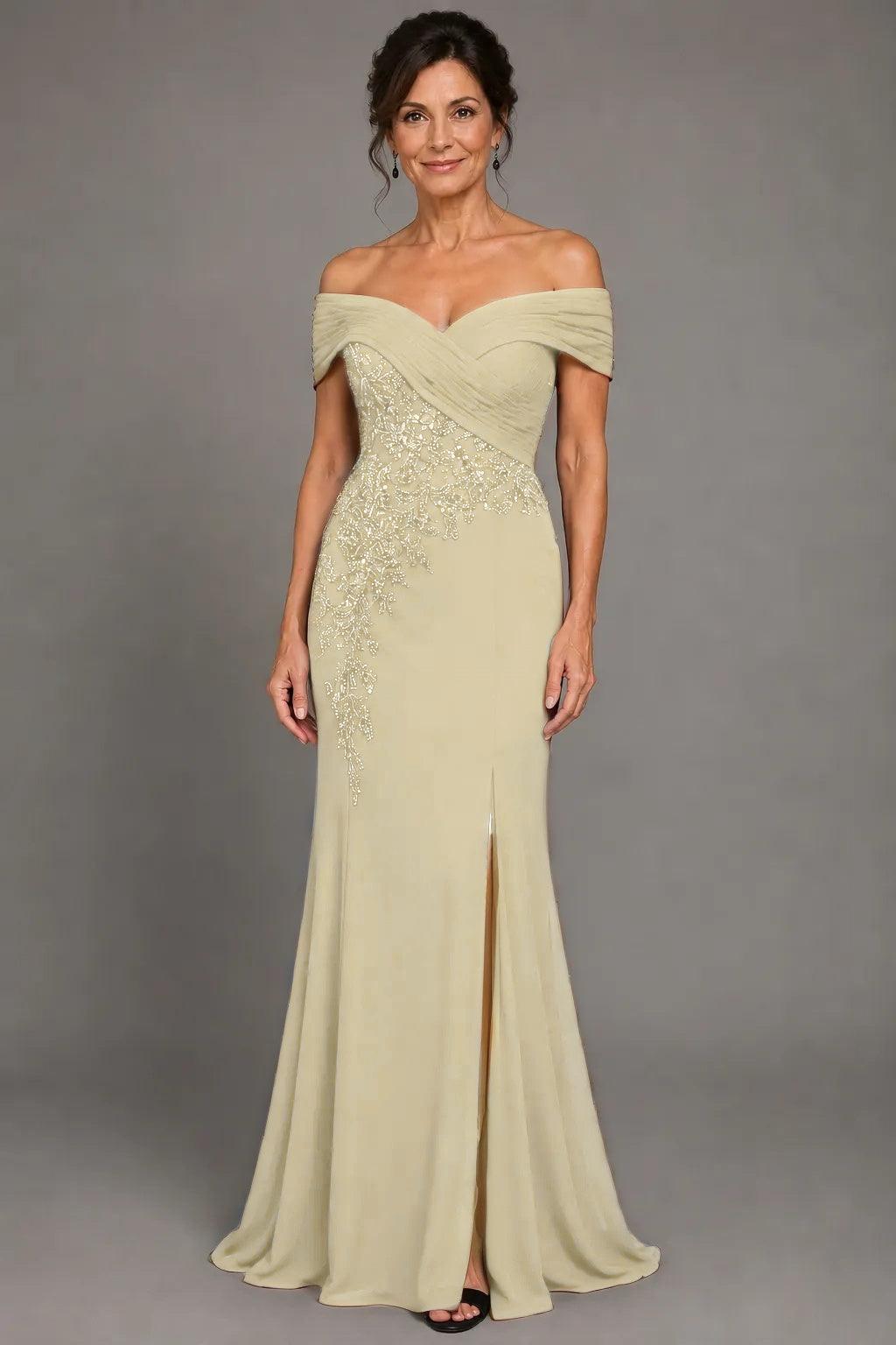 Sheath-Column Floor Length Chiffon Stretch Satin Mother of the Bride Dress CM0468