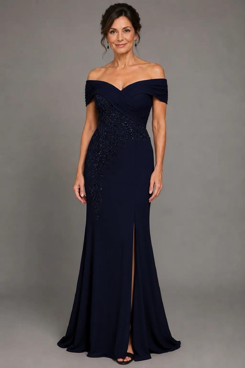 Sheath-Column Floor Length Chiffon Stretch Satin Mother of the Bride Dress CM0468