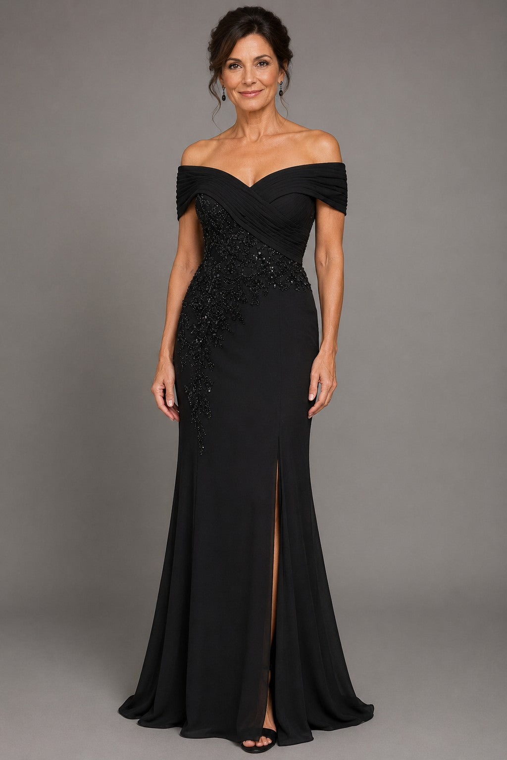 Sheath-Column Floor Length Chiffon Stretch Satin Mother of the Bride Dress CM0468