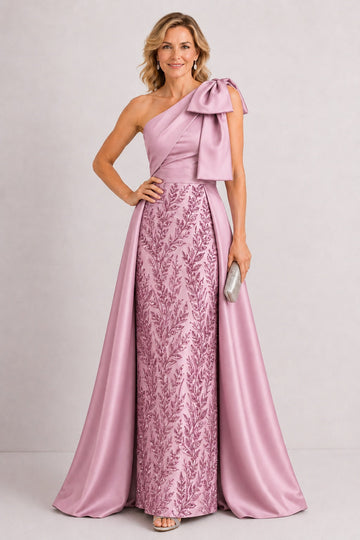 A-Line Floor Length Satin Lace Mother of the Bride Dress CM0470