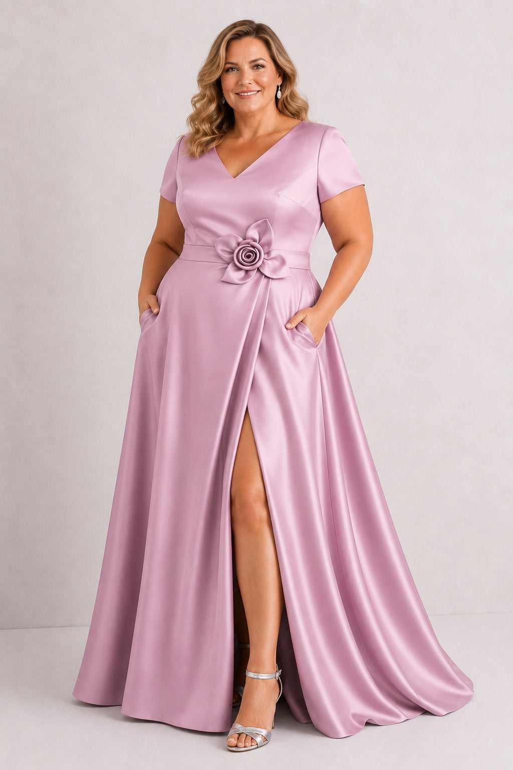 A-Line Floor Length Satin Mother of the Bride Dress CM0471