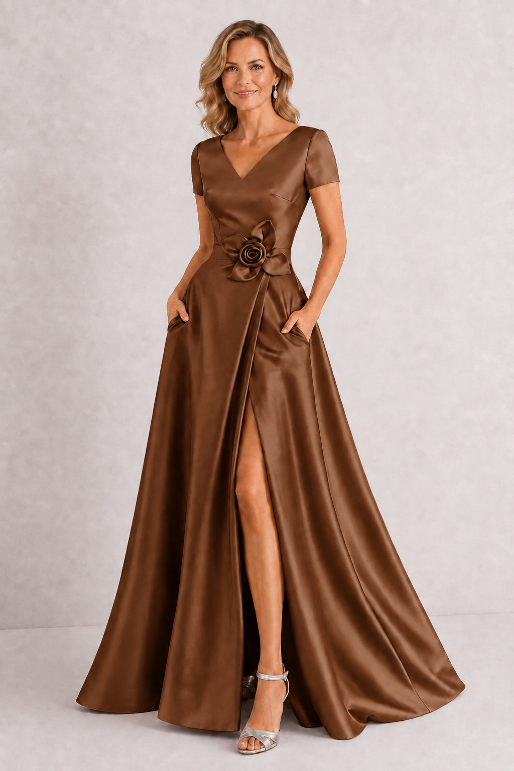 A-Line Floor Length Satin Mother of the Bride Dress CM0471