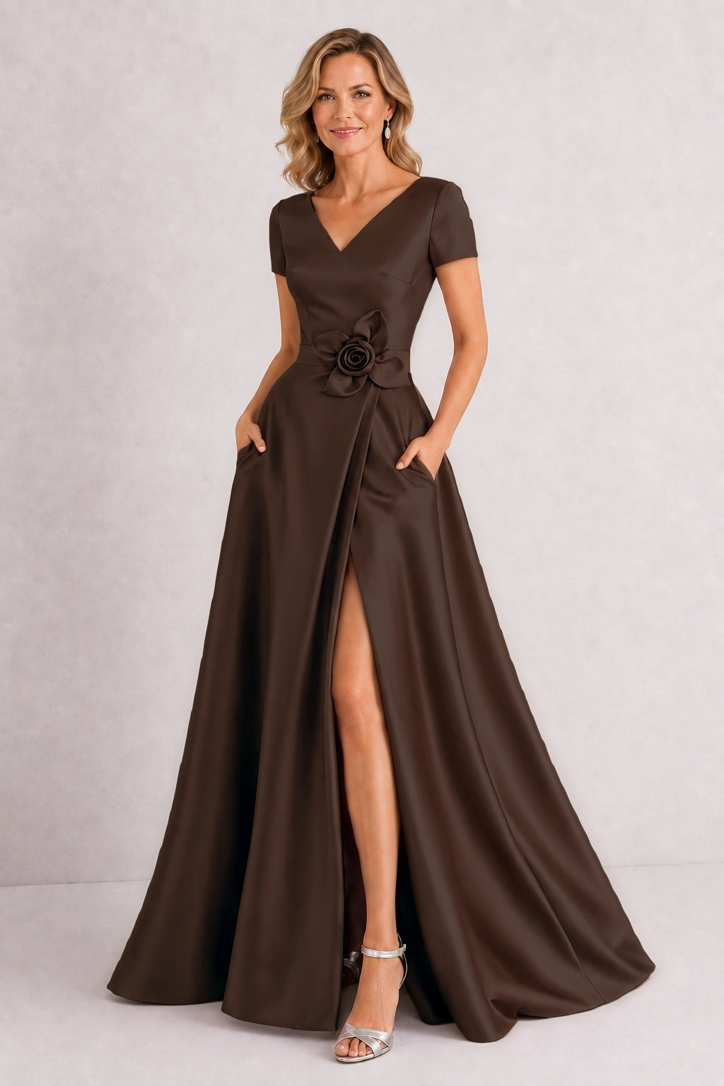A-Line Floor Length Satin Mother of the Bride Dress CM0471