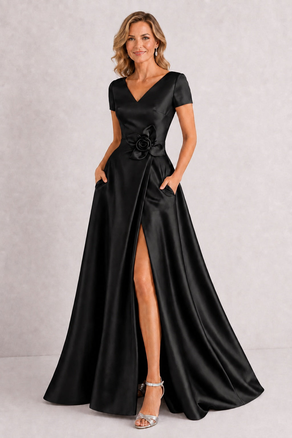 A-Line Floor Length Satin Mother of the Bride Dress CM0471
