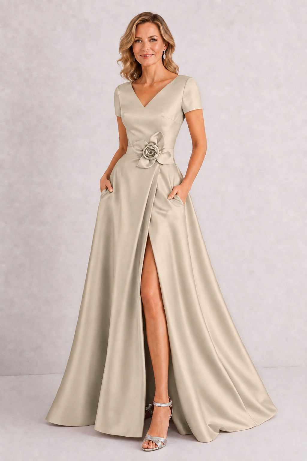 A-Line Floor Length Satin Mother of the Bride Dress CM0471