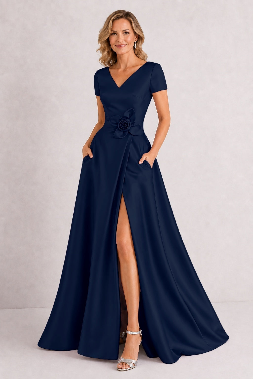 A-Line Floor Length Satin Mother of the Bride Dress CM0471
