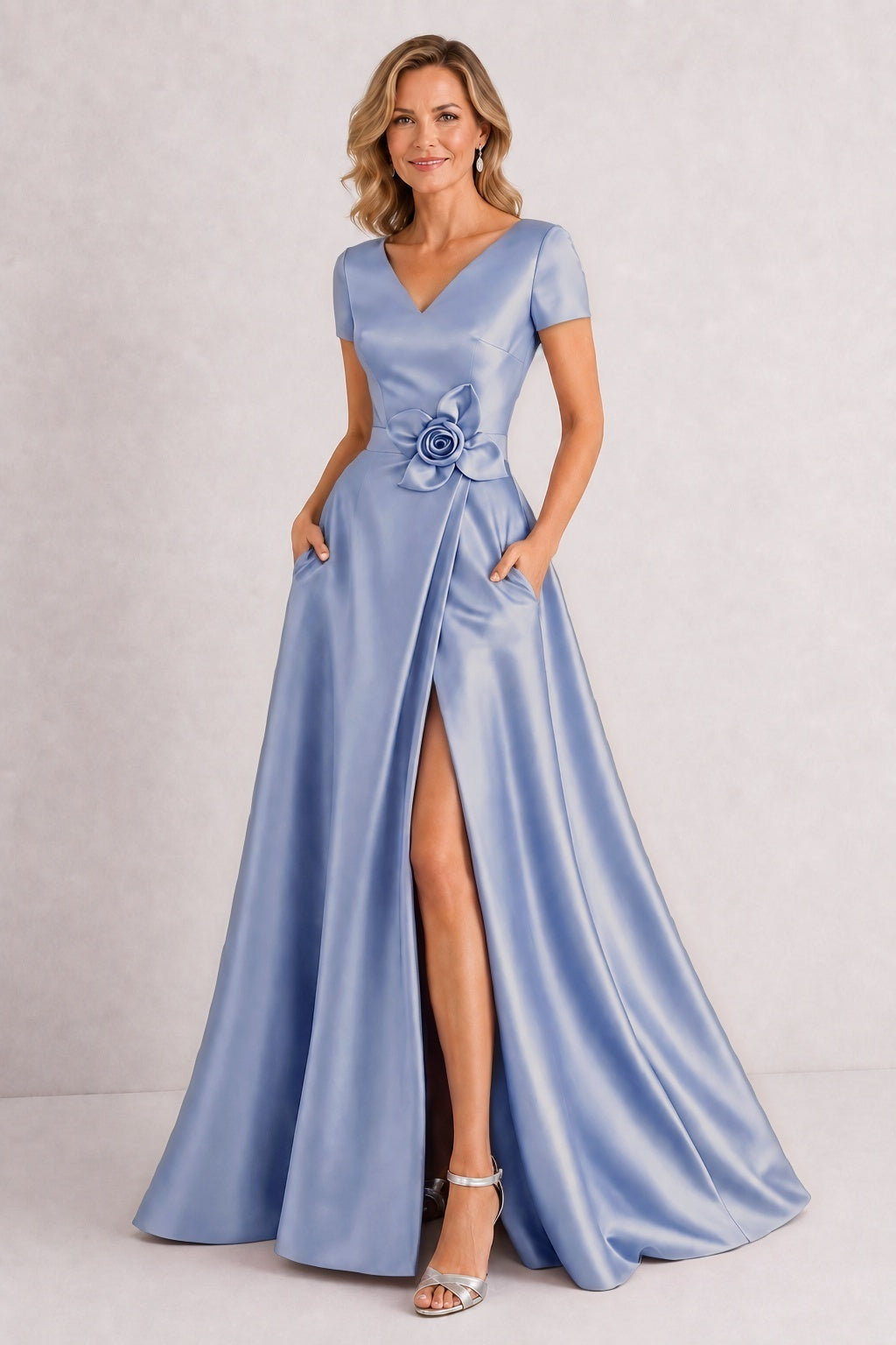 A-Line Floor Length Satin Mother of the Bride Dress CM0471