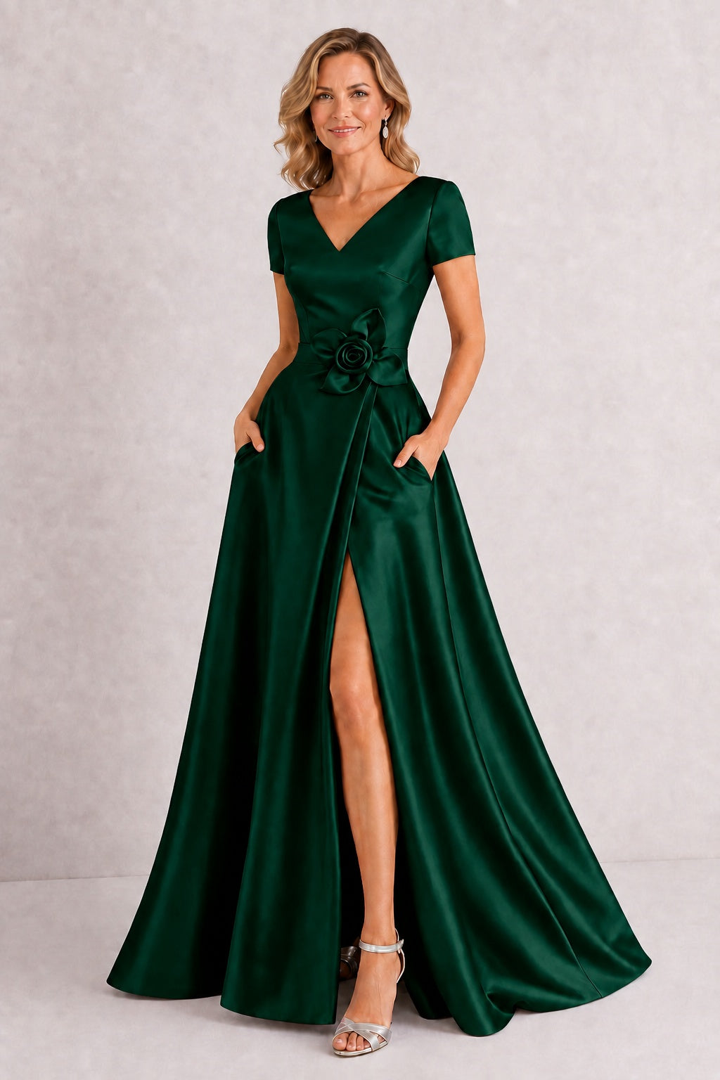 A-Line Floor Length Satin Mother of the Bride Dress CM0471