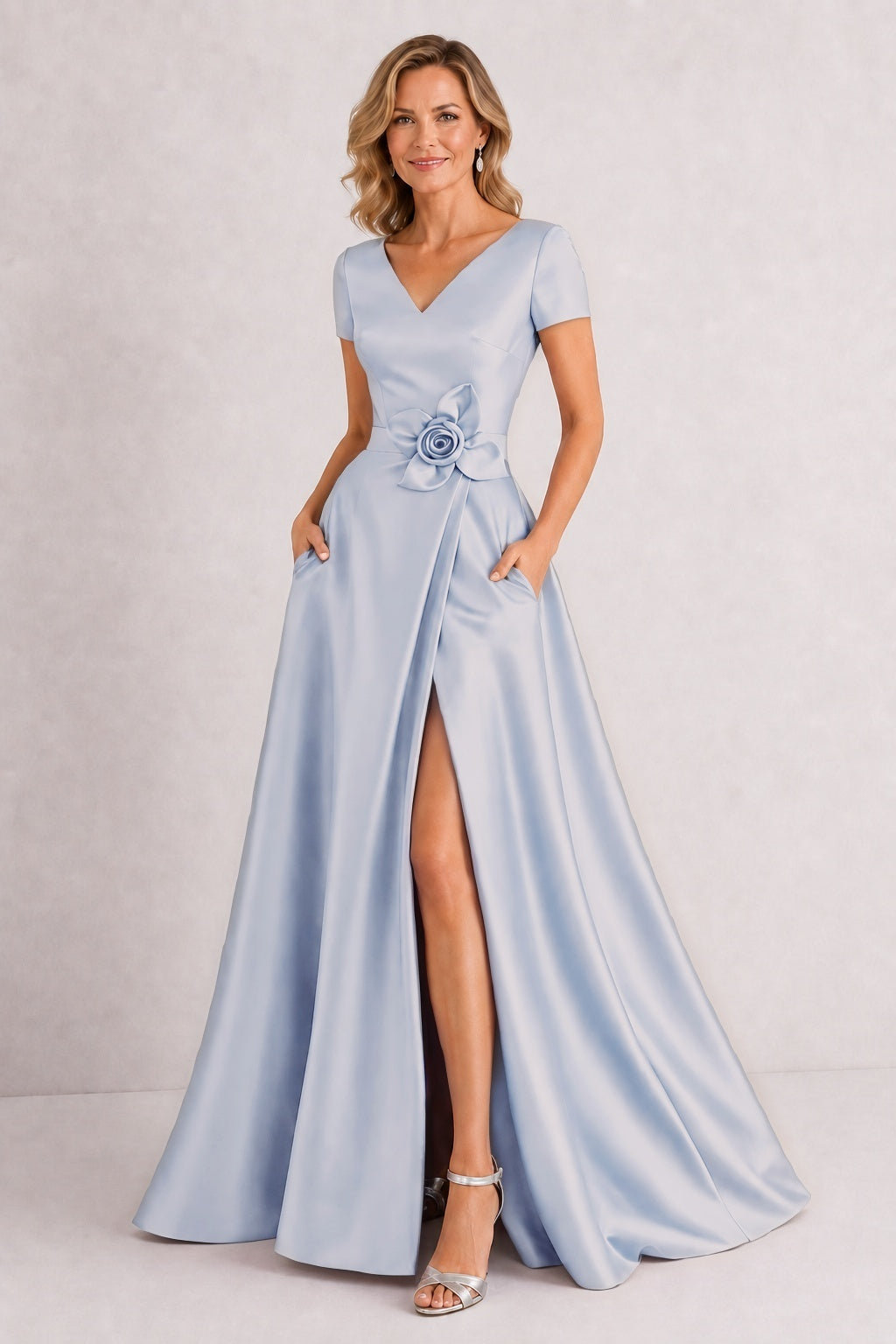 A-Line Floor Length Satin Mother of the Bride Dress CM0471