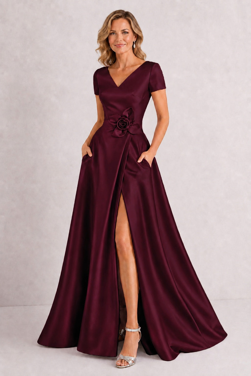 A-Line Floor Length Satin Mother of the Bride Dress CM0471