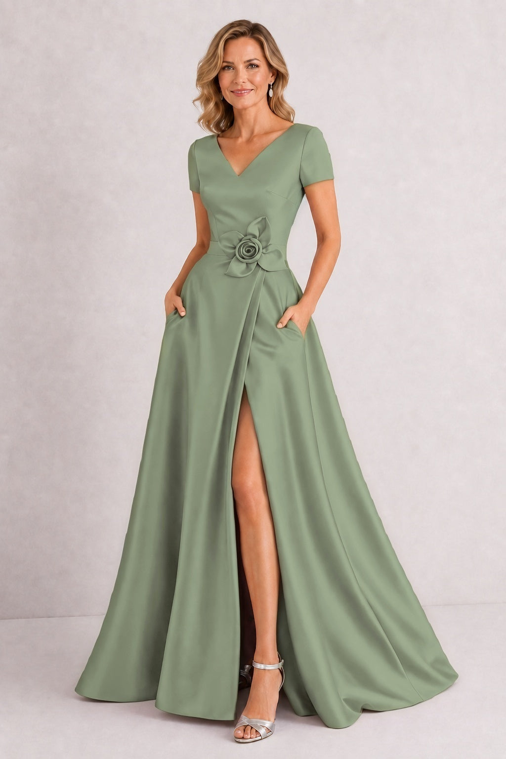 A-Line Floor Length Satin Mother of the Bride Dress CM0471