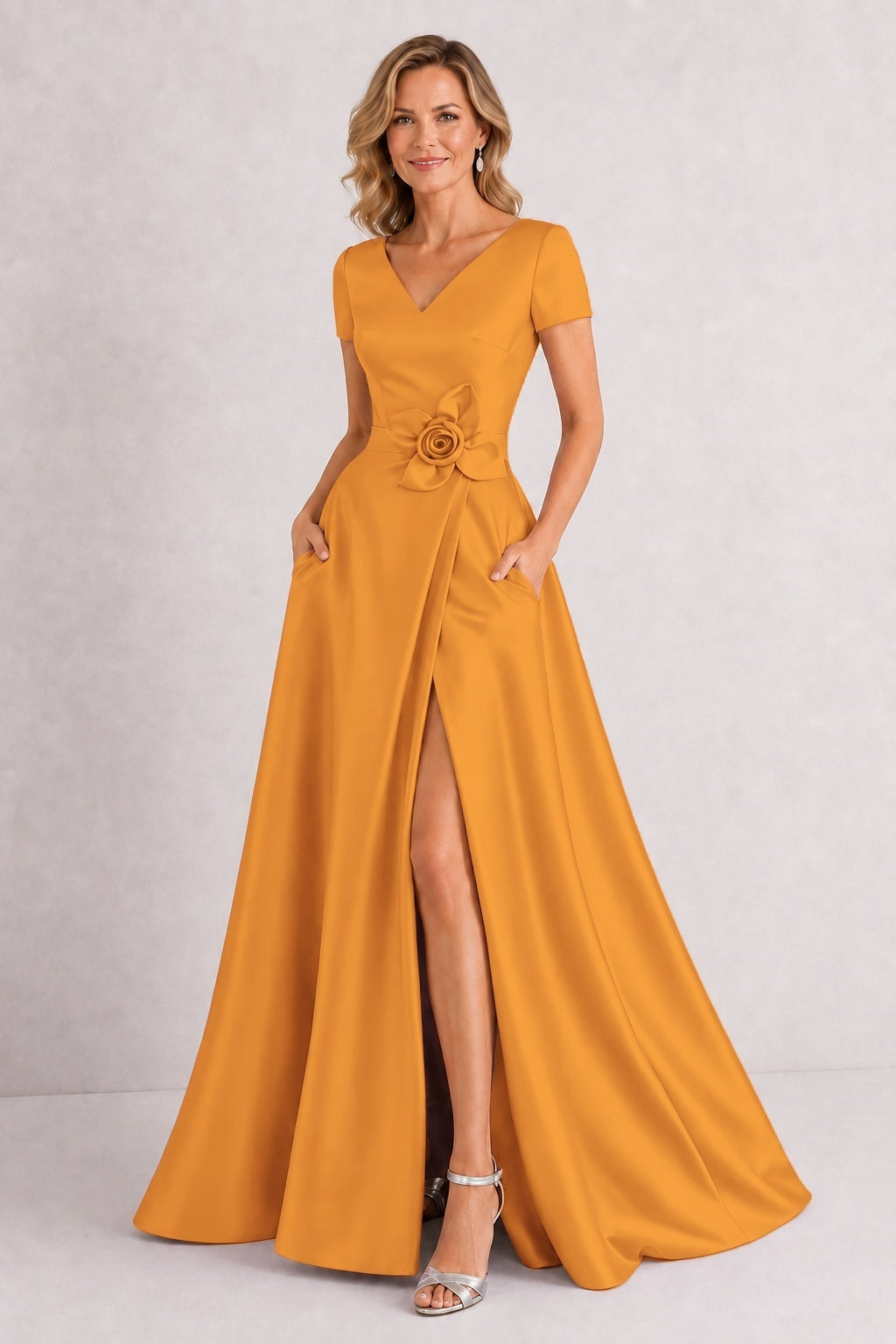 A-Line Floor Length Satin Mother of the Bride Dress CM0471