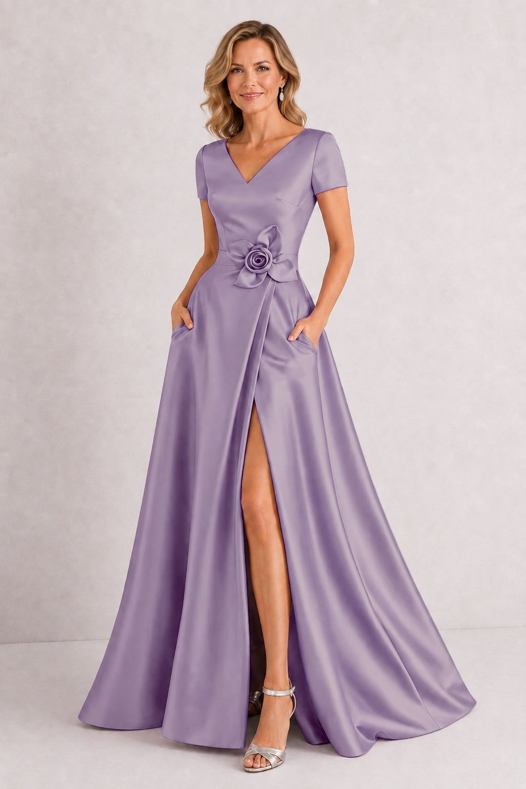 A-Line Floor Length Satin Mother of the Bride Dress CM0471