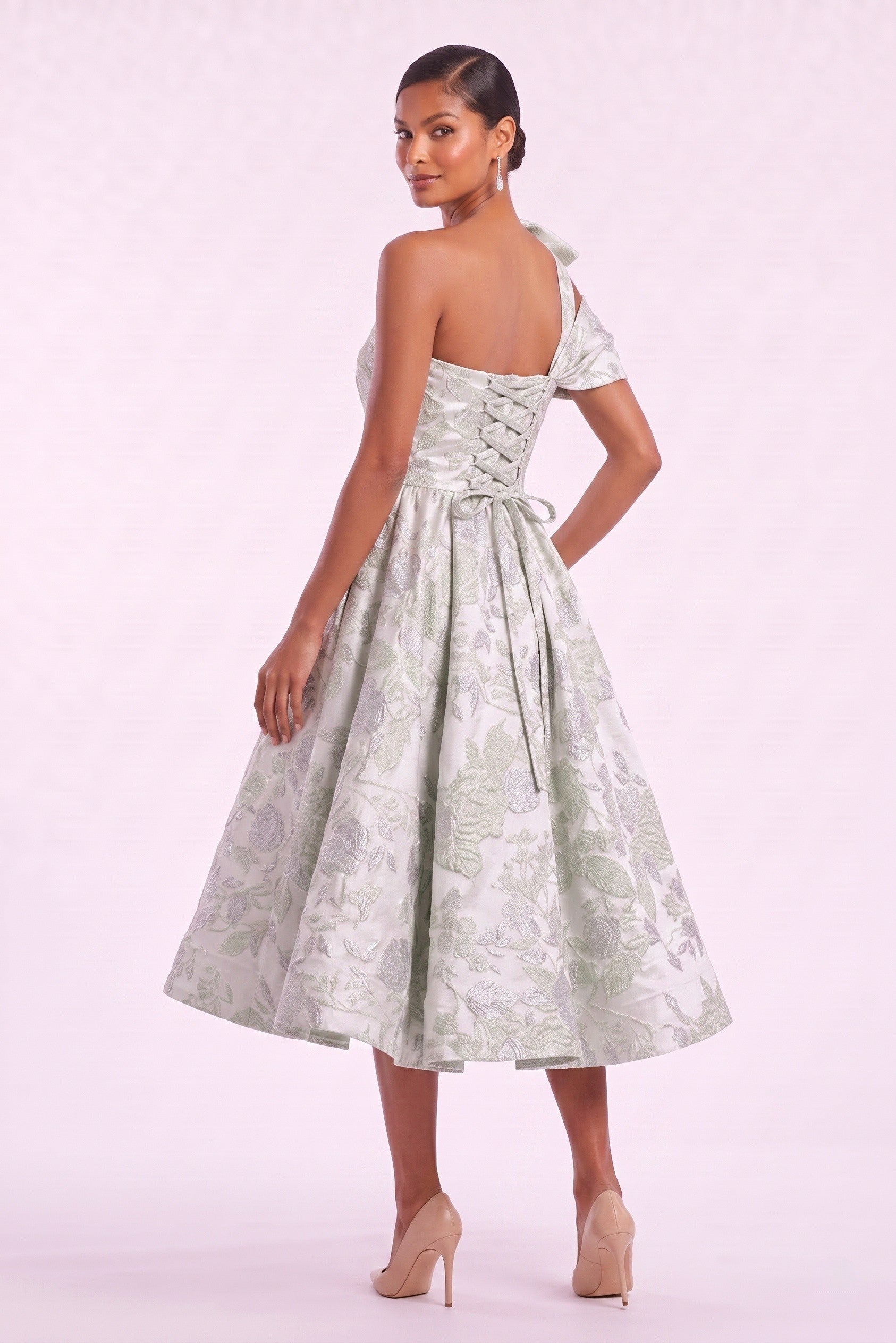 A-Line Tea Length Jacquard Mother of the Bride Dress CM0477