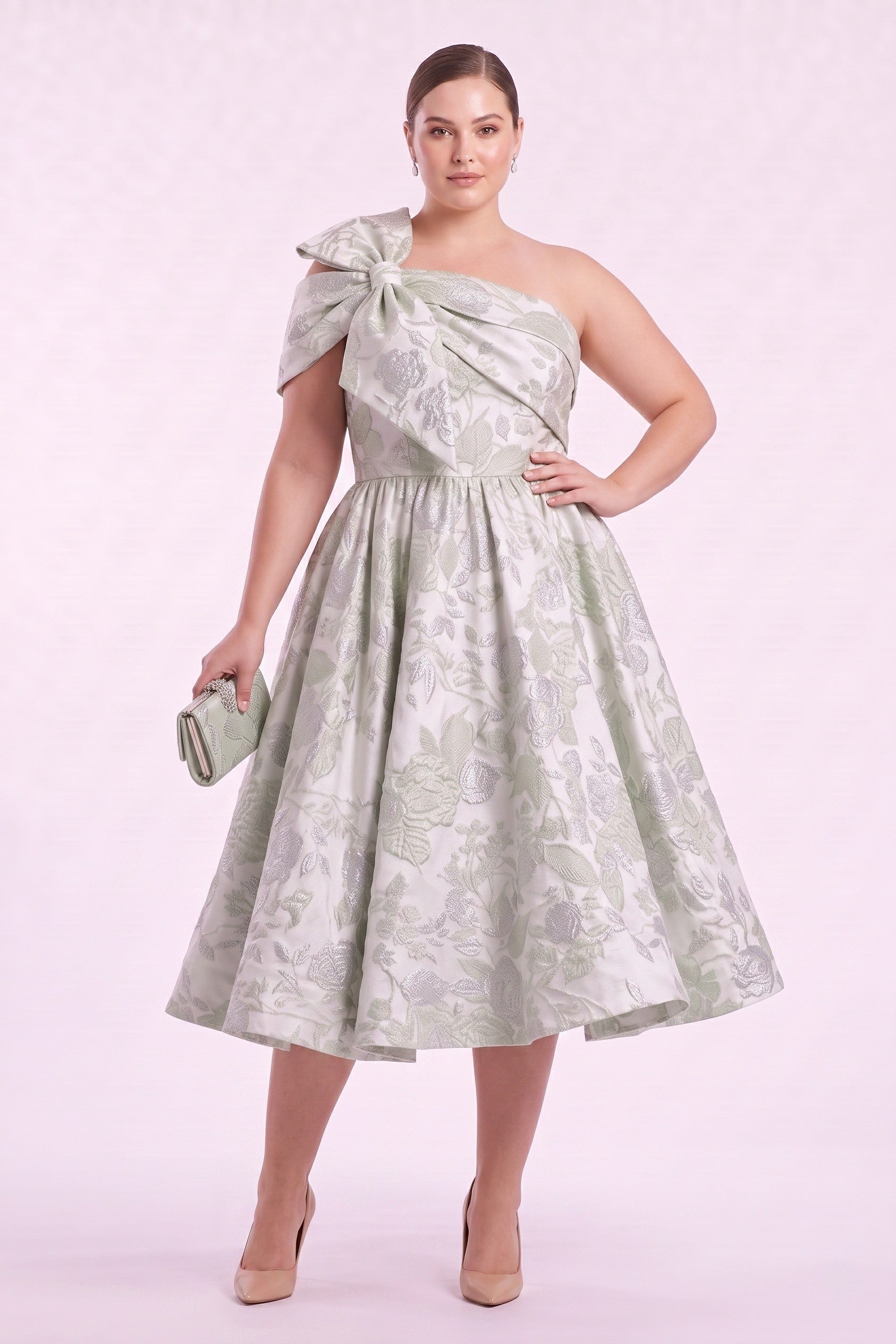 A-Line Tea Length Jacquard Mother of the Bride Dress CM0477