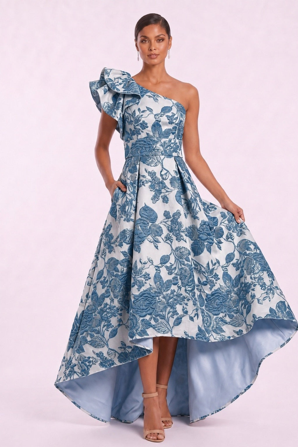 A-Line High-Low Jacquard Mother of the Bride Dress CM0486