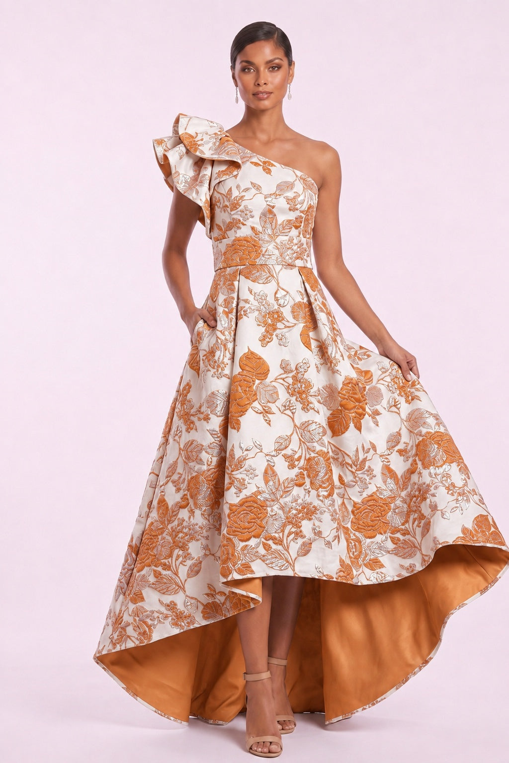 A-Line High-Low Jacquard Mother of the Bride Dress CM0486