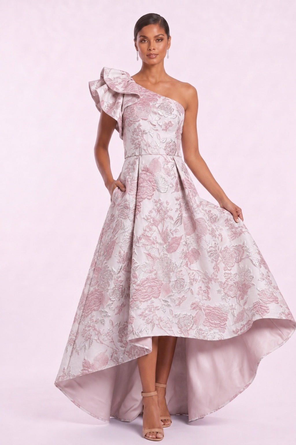 A-Line High-Low Jacquard Mother of the Bride Dress CM0486